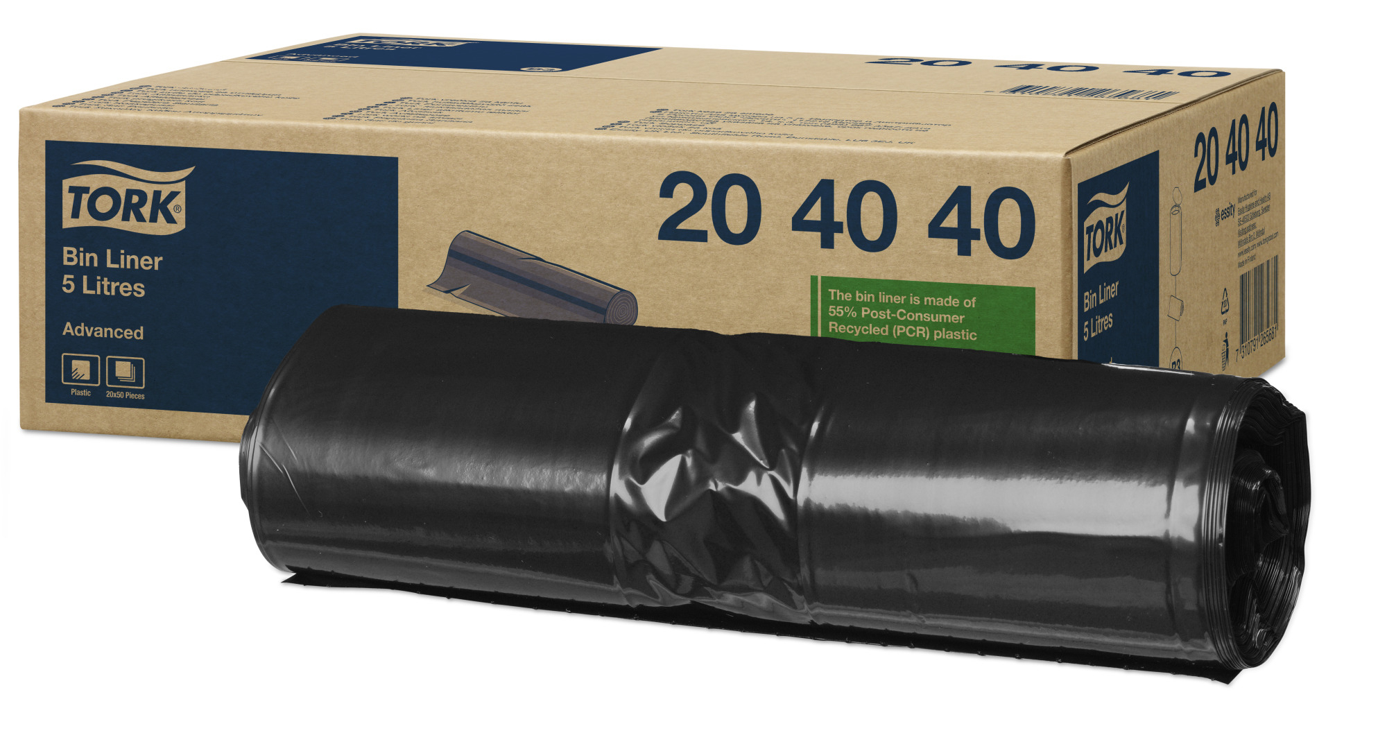 photo TORK Sacs-poubelle B3 5lt 204040 noir, 32,5 x 40cm 50 pcs.