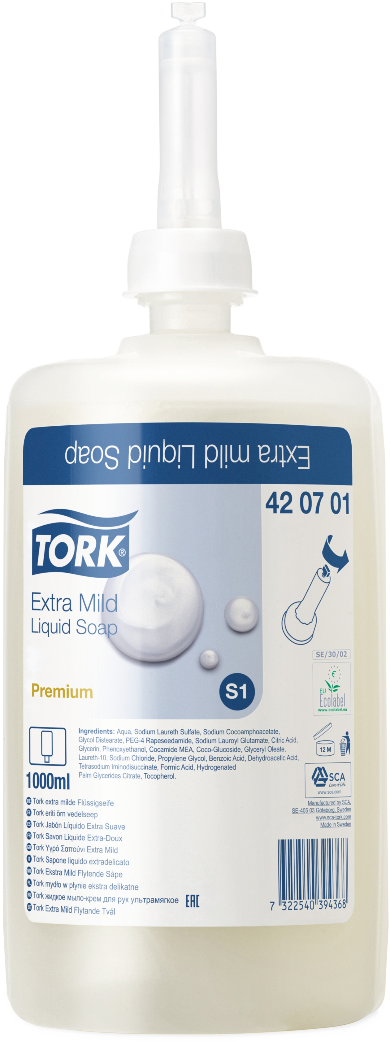 TORK Savon liquide Premium S1 420701 non parfumé 1l non parfumé 1l