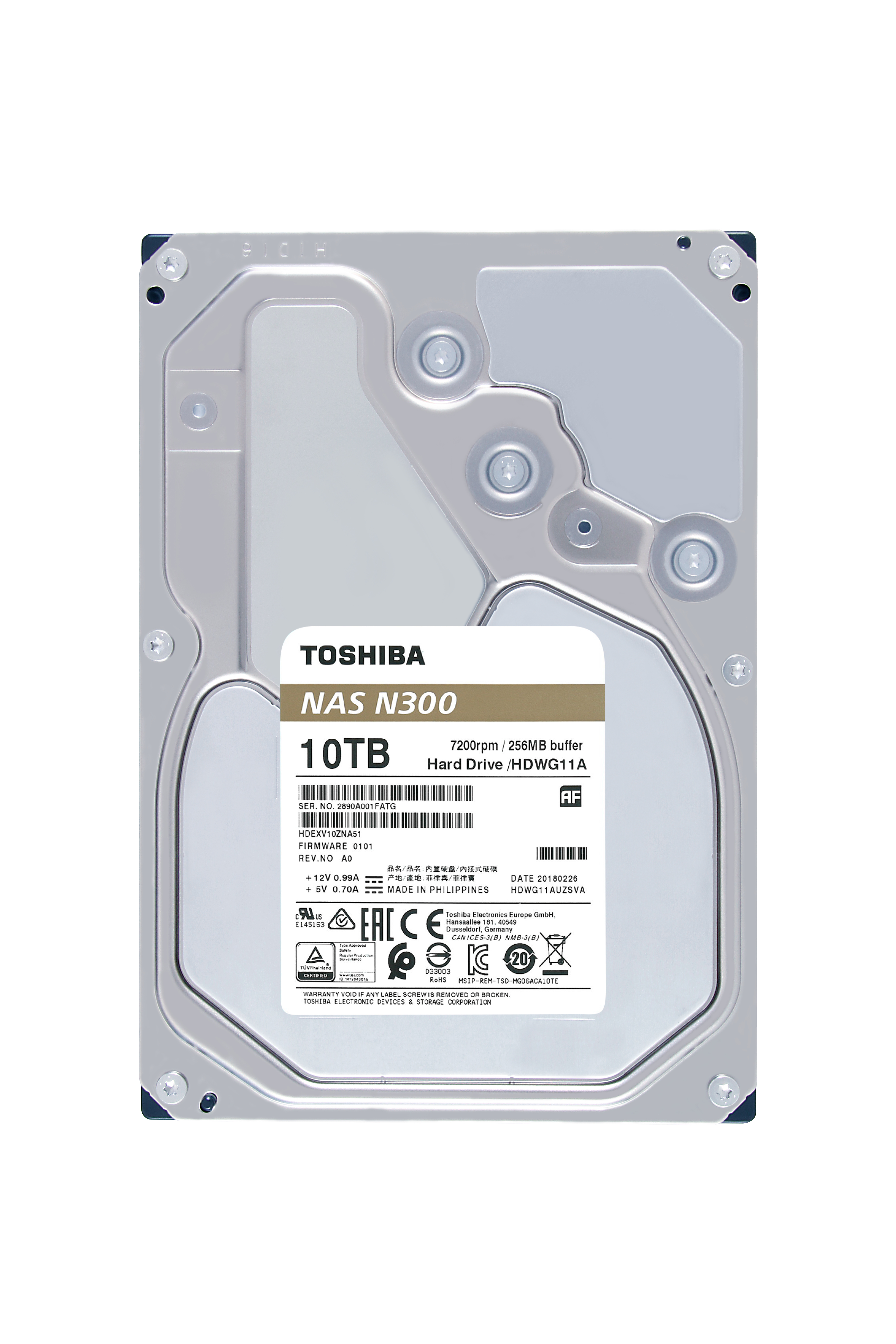 TOSHIBA HDD N300 High Reliability 10TB HDWG11AUZSVA internal, SATA 3.5 inch BULK internal, SATA 3.5 