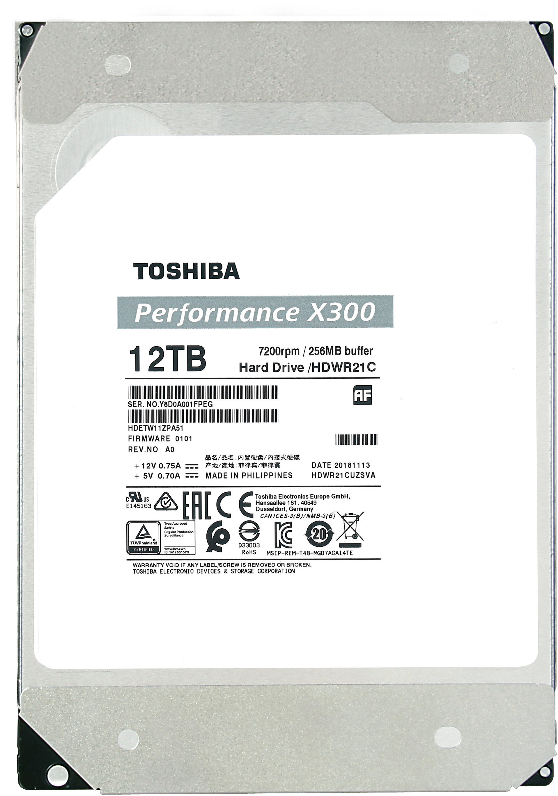 TOSHIBA HDD X300 High Performance 12TB HDWR21CUZSVA internal, SATA 3.5 inch BULK