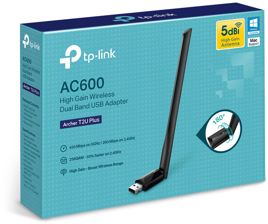 TP-LINK HighGain WiFi Antenna ARCHERT2U Plus, Dualband Adapter USB 2.0