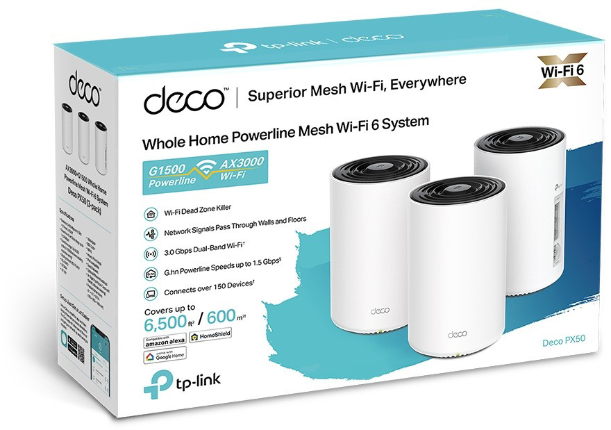 TP-LINK AX3000 + G1500 WHM Powerline Deco PX50(3-pack) Wi-Fi 6 System 3-pack