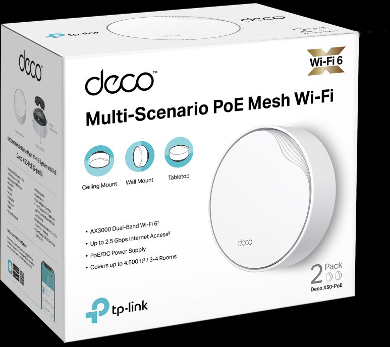 TP-LINK WHMesh Wi-Fi 6 System, PoE Deco X50-PoE(2-pack) AX3000
