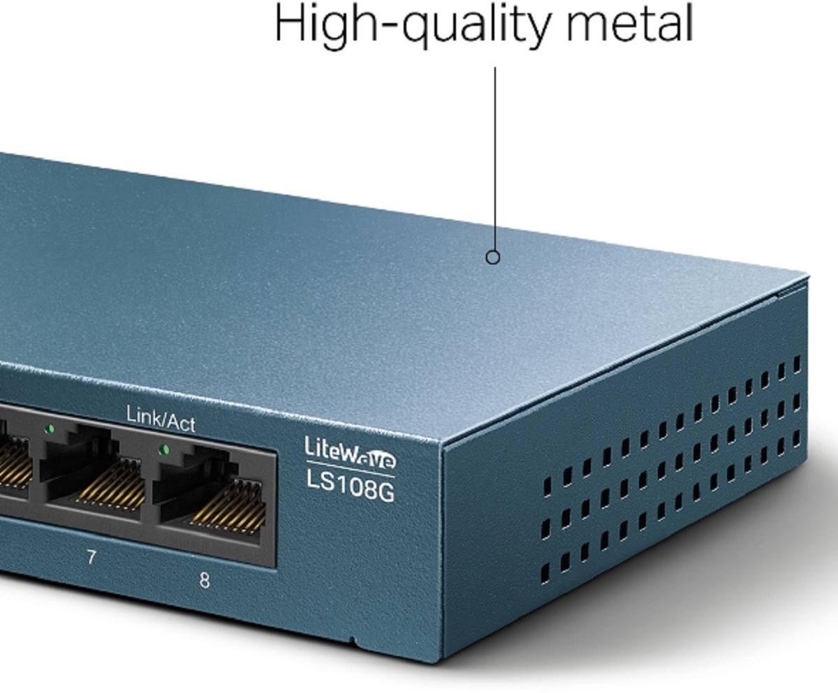 TP-LINK LiteWave 8-Port Switch LS108G 8GB RJ45 Ports, Steel Case