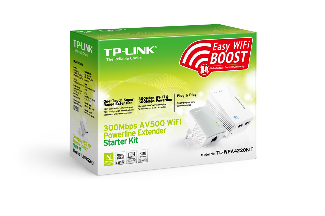 TP-LINK WLAN Powerline Repeater Kit TLWPA4220 300Mbps