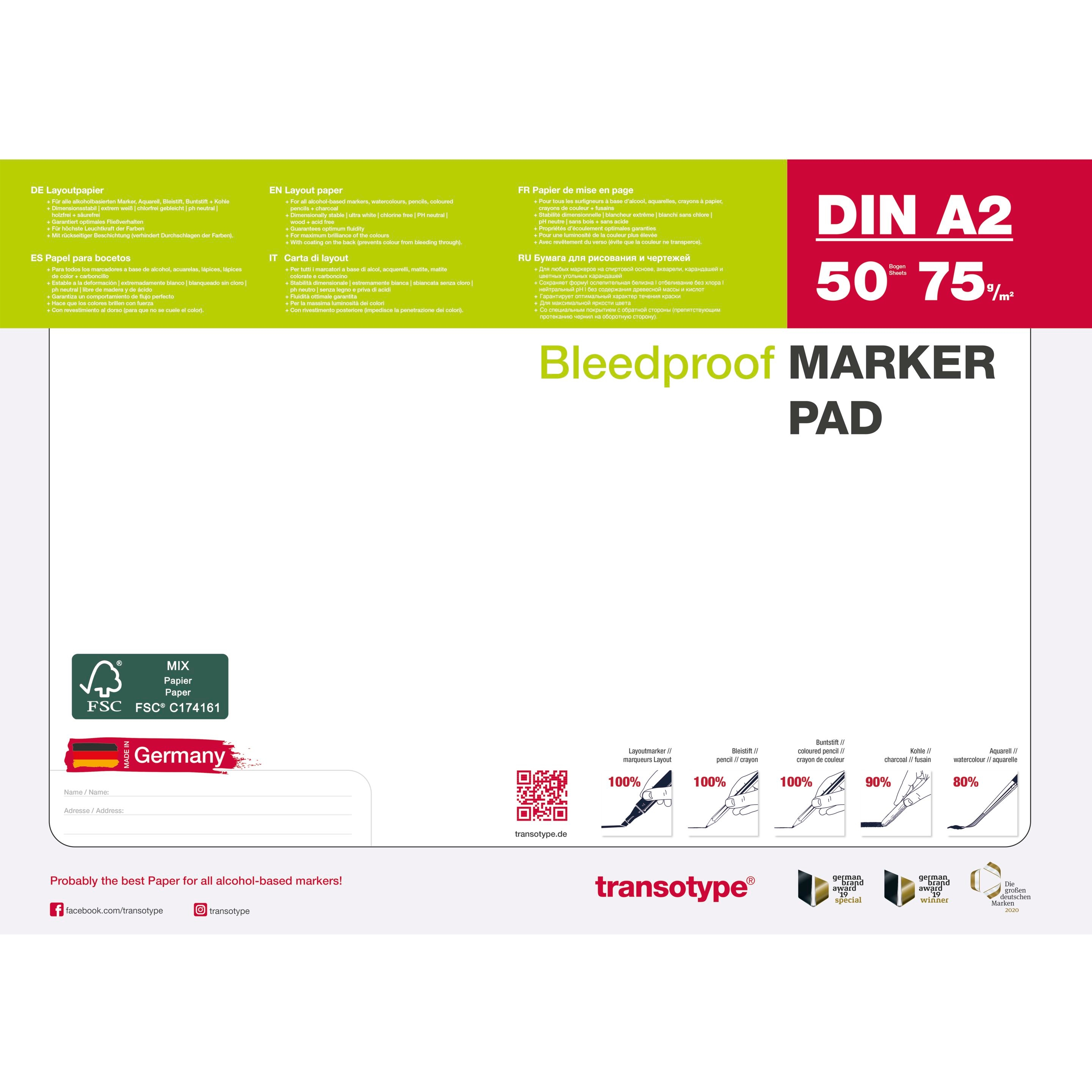 TRANSOTYPE Marker pad A2 25003 75g, blanc 50 feuilles 75g, blanc 50 feuilles