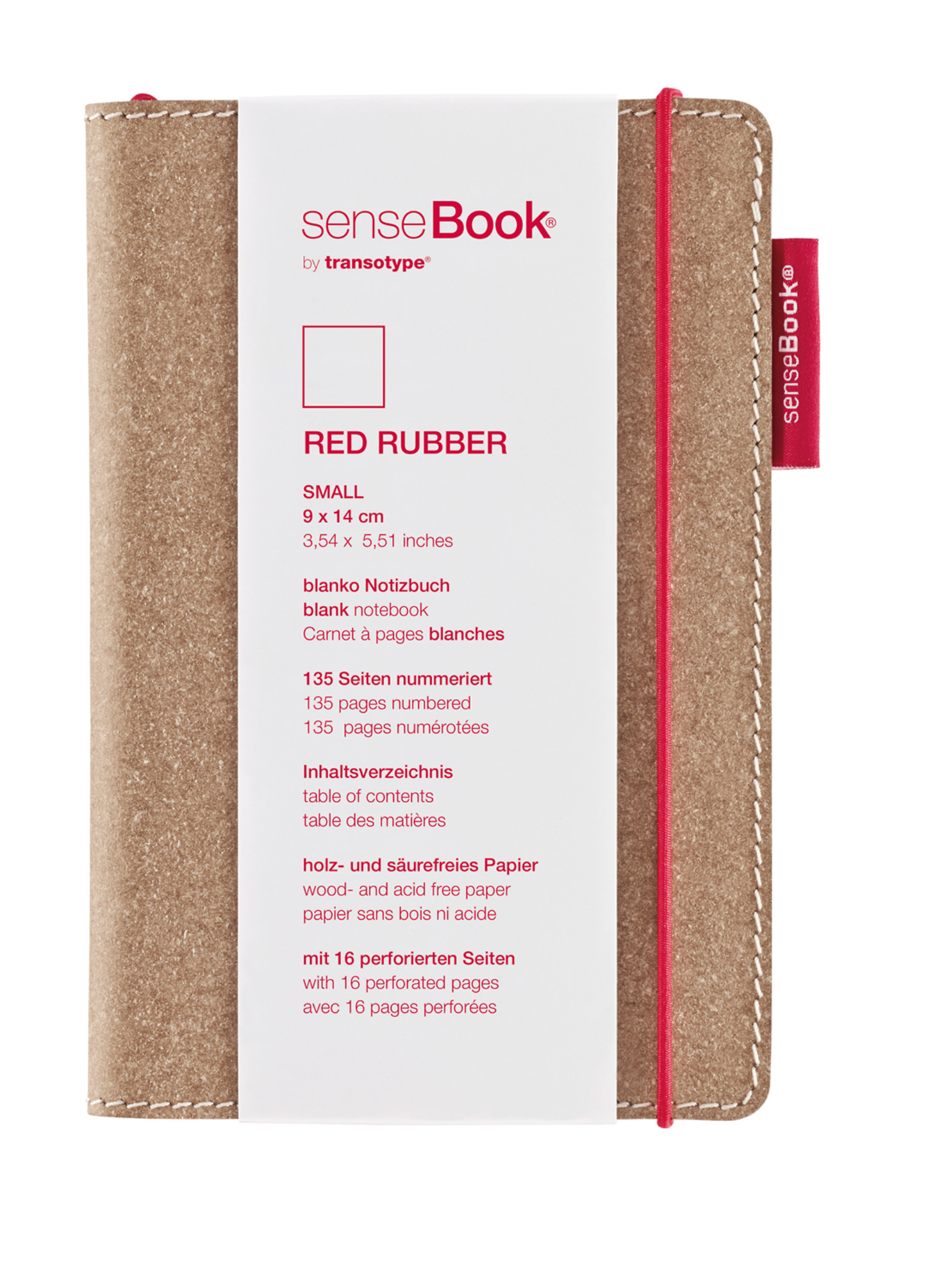 TRANSOTYPE senseBook RED RUBBER A6 75020602 quadr., S, 135 feuilles beige