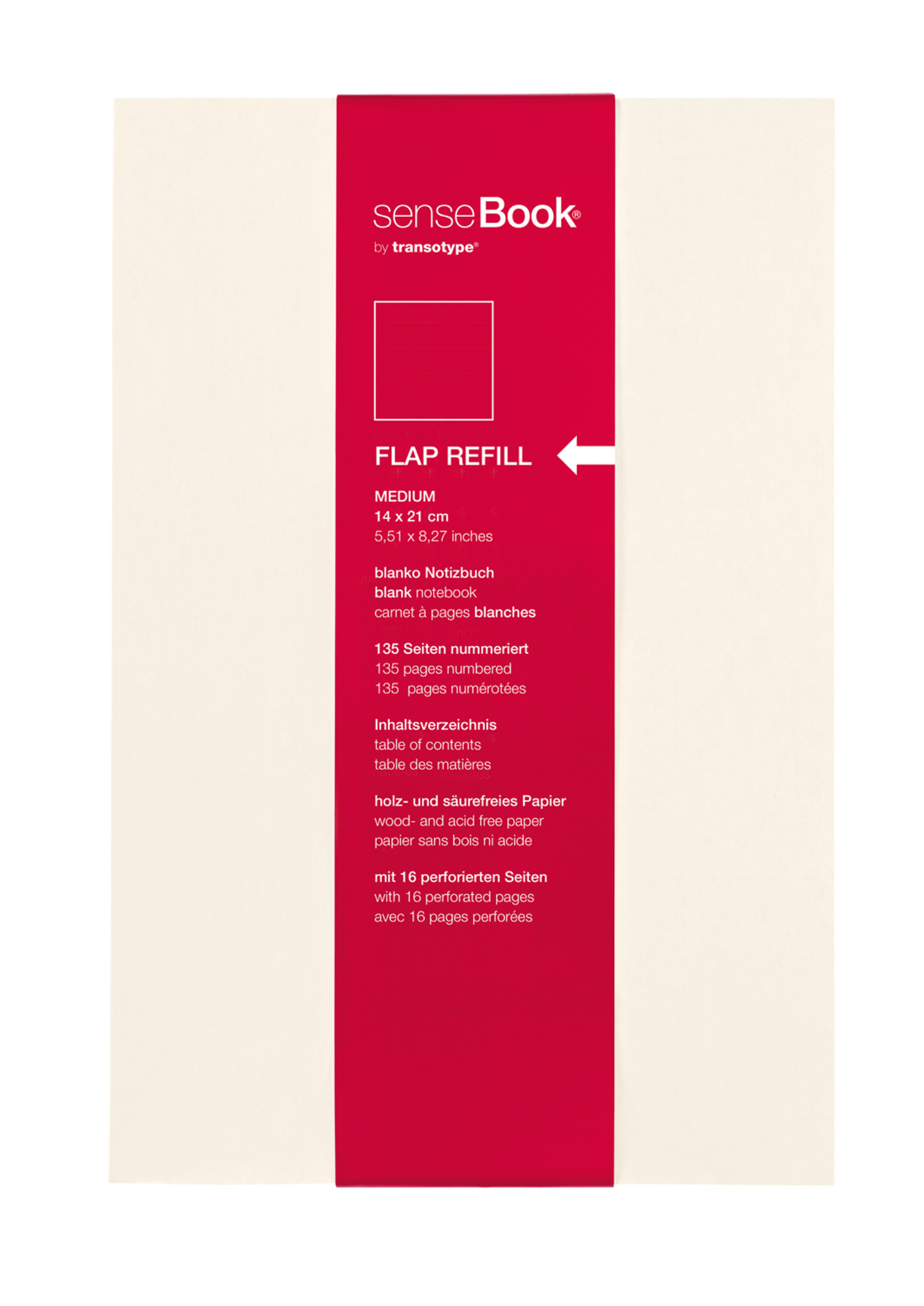 TRANSOTYPE senseBook FLAP REFILL A5 75510502 quadr., M, 135 feuilles beige