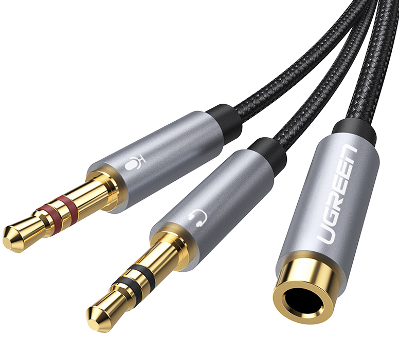 UGREEN Audio Cable 3.5mm Fem./2 Male 20899 aluminum Case, Black, (BB)