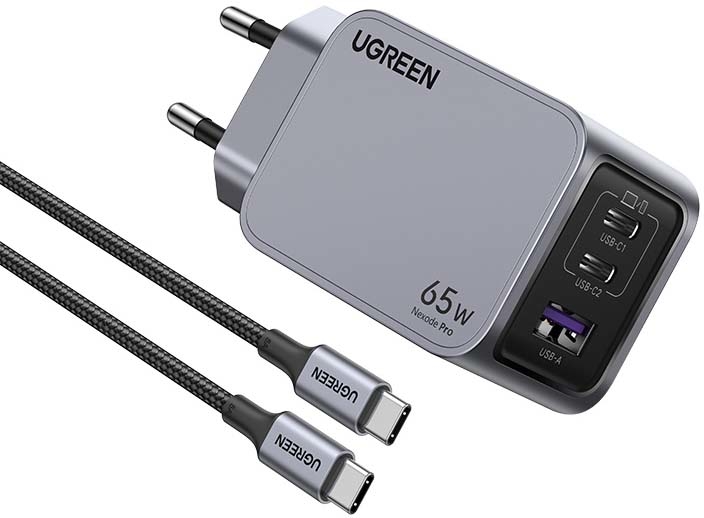 UGREEN USB Wallcharger Nexode Pro 25871 65W USB-A+C,PD,GaN w.Cable