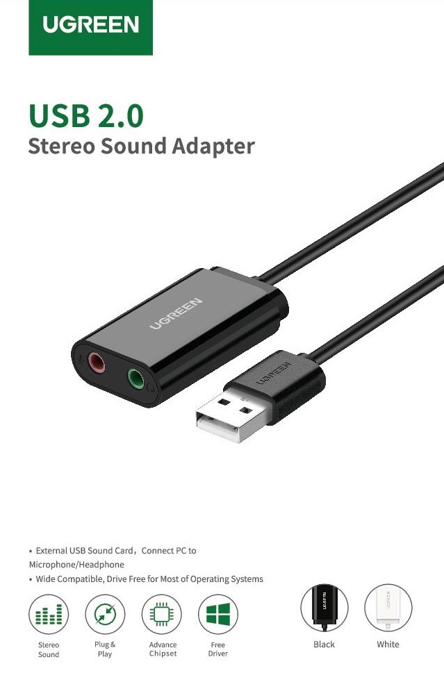UGREEN External Sound Adapter 30724 USB 2.0,Black