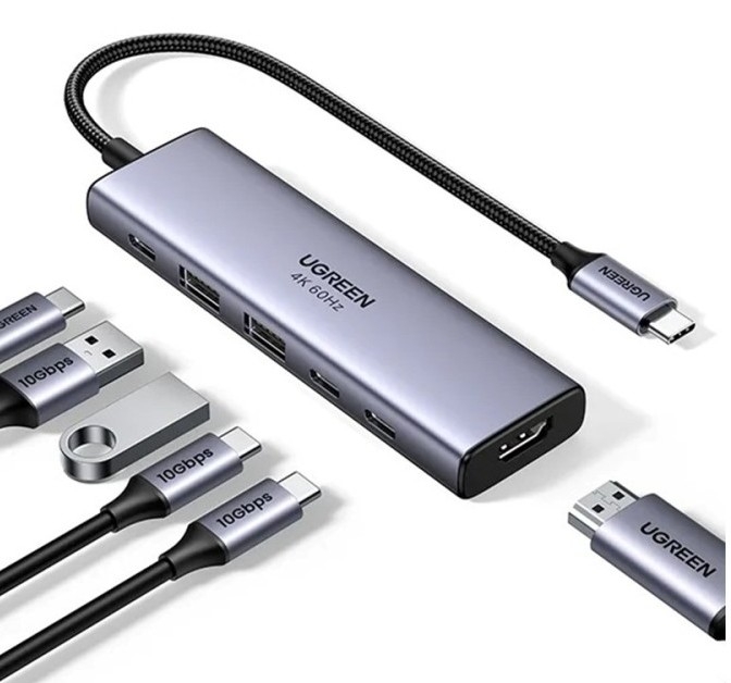 photo UGREEN 6-in-1 USB-C Hub 35999 10Gbps 4k60Hz, 100W, Gray