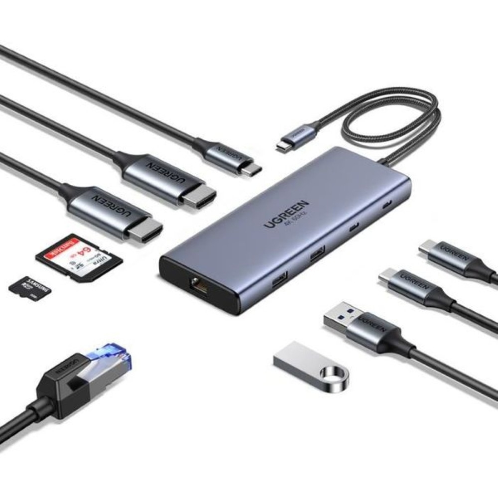 photo UGREEN 10-in-1 USB-C Hub 45380 10Gbps 4k60Hz, 100W, Gray