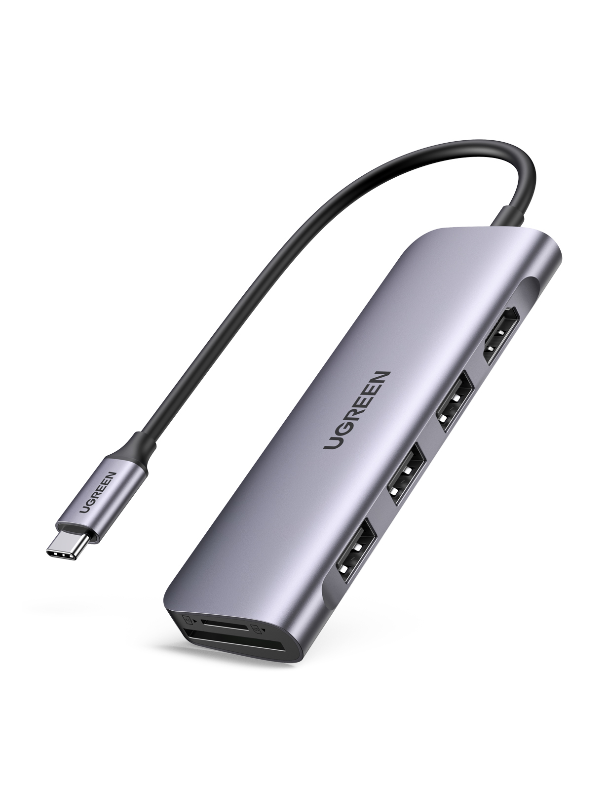 UGREEN USB-C Hub 6in1, Silver 70410 HDMI,3xUSB-A, SD TF (BB)