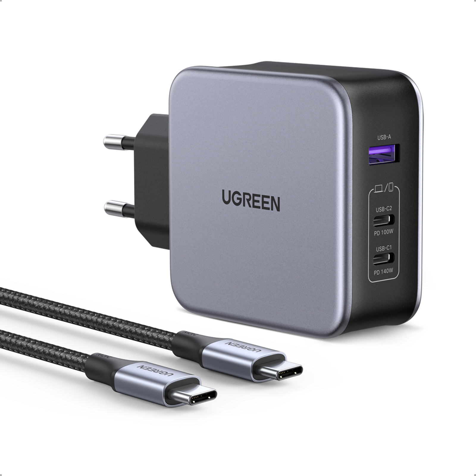 UGREEN USB Wallcharger Nexode 140W 90549 Bundle,GaN,USB-A+C,1.5m Cable Bundle,GaN,USB-A+C,1.5m Cable