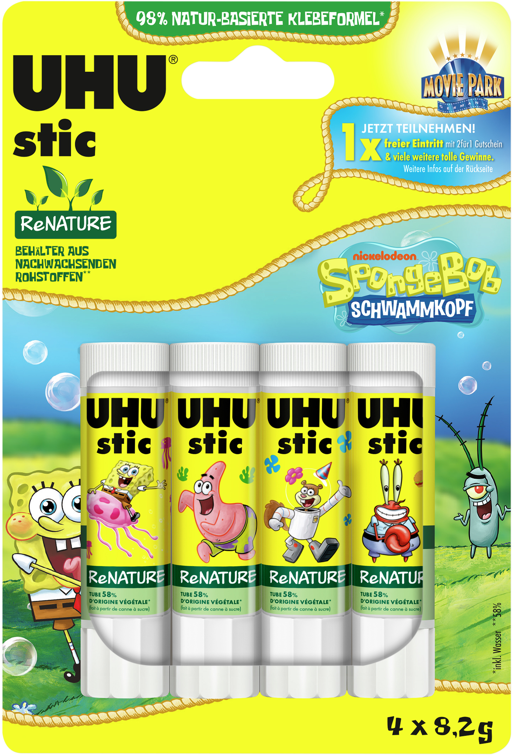 photo UHU Bâton colle ReNature 4x8.2g 305706 Spongebob