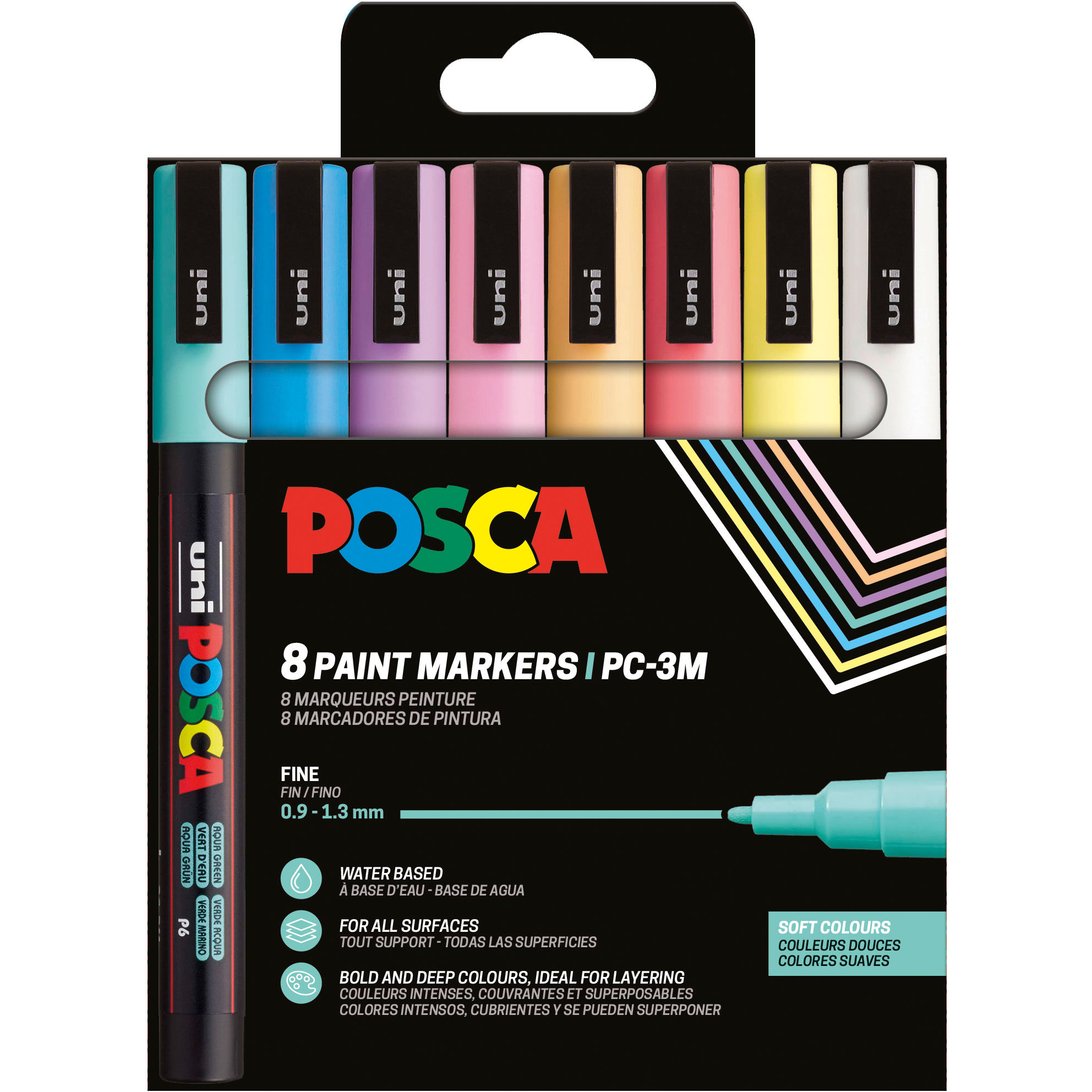 photo UNI-BALL Marker Posca 0.9-1.3mm PC-3M 8P 8 soft couleurs ass.