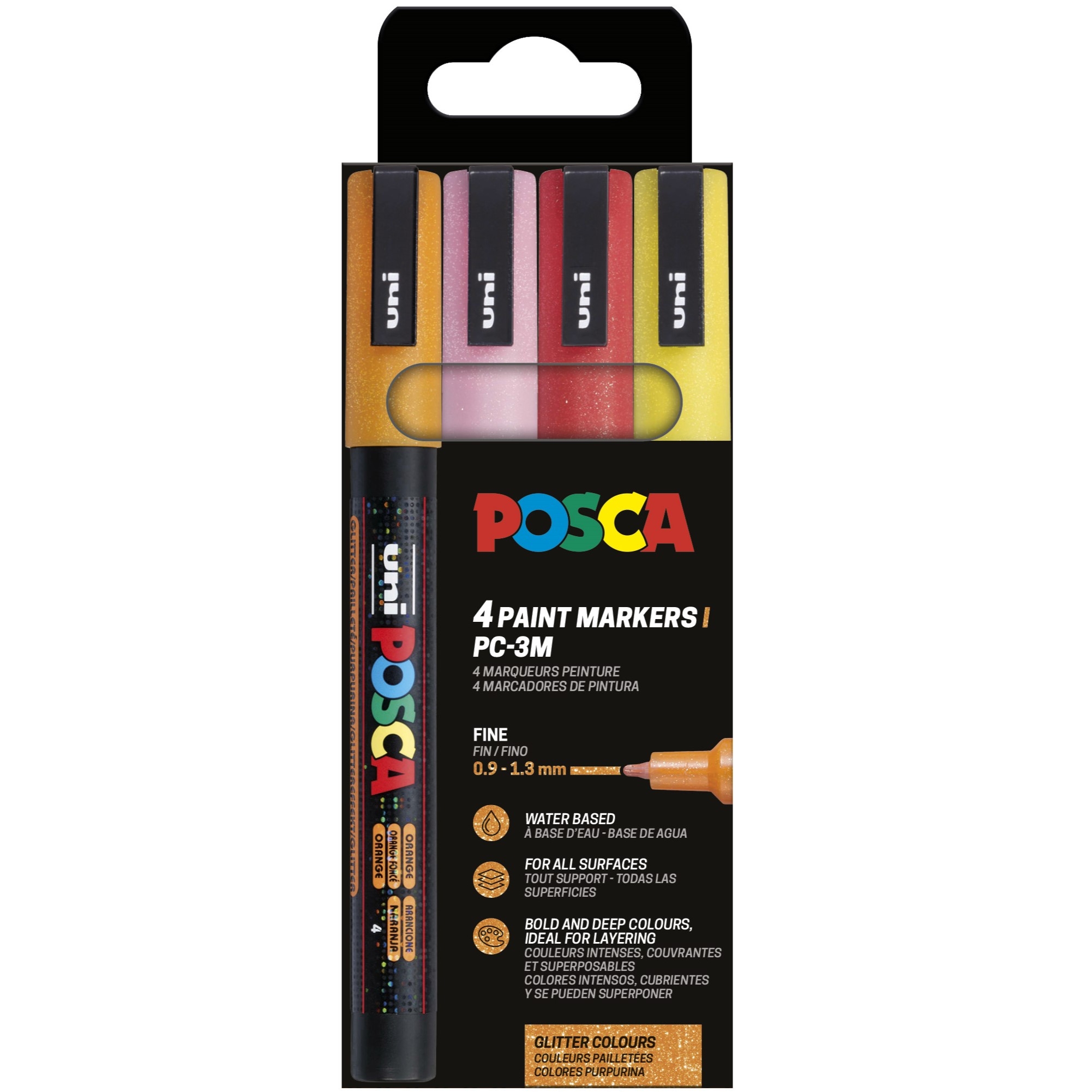 photo UNI-BALL Marker Posca 0.9-1.3mm PC-3ML 4P SE Warm Sparkling 4 couleurs