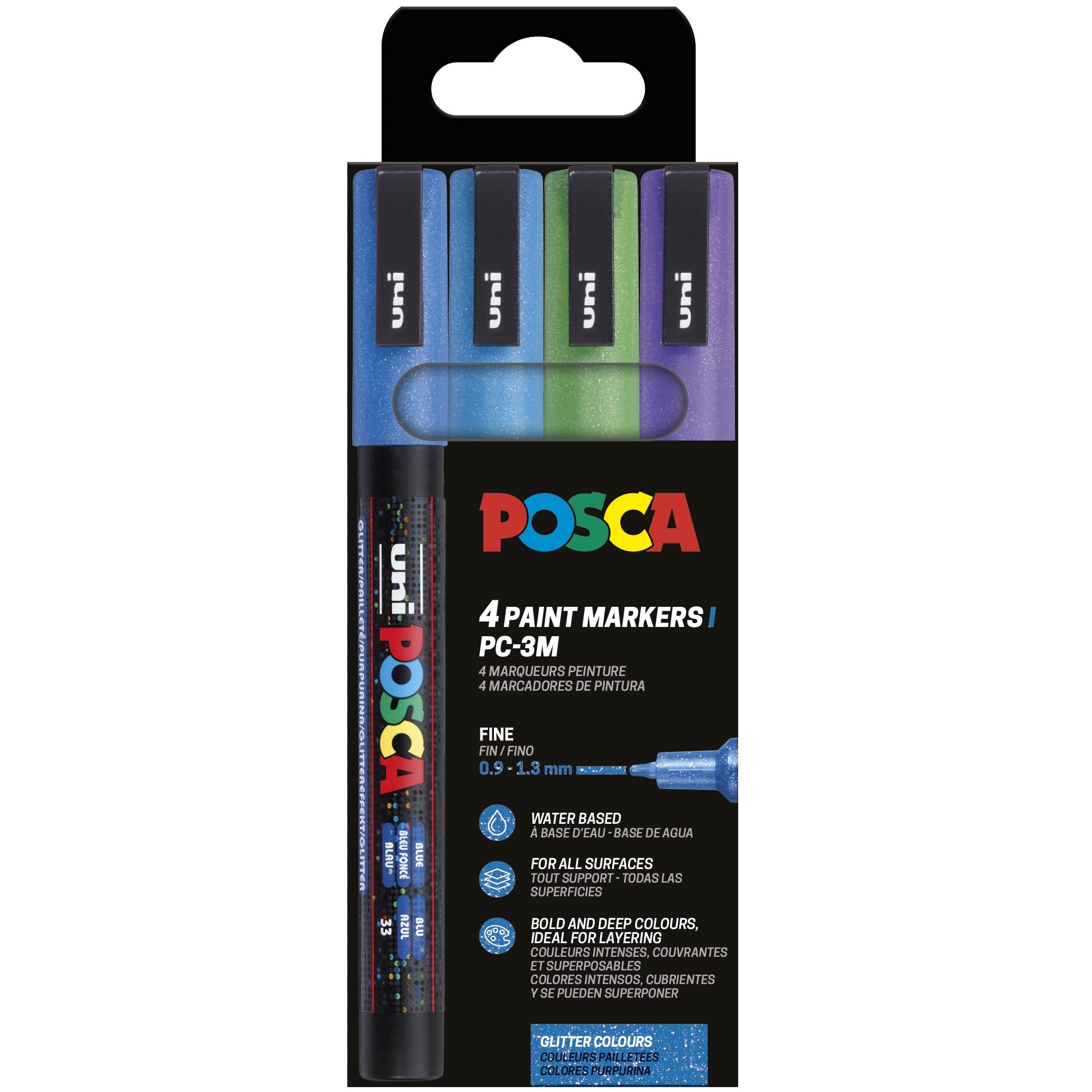 photo UNI-BALL Marker Posca 0.9-1.3mm PC-3ML 4P SE Cool Sparkling 4 couleurs