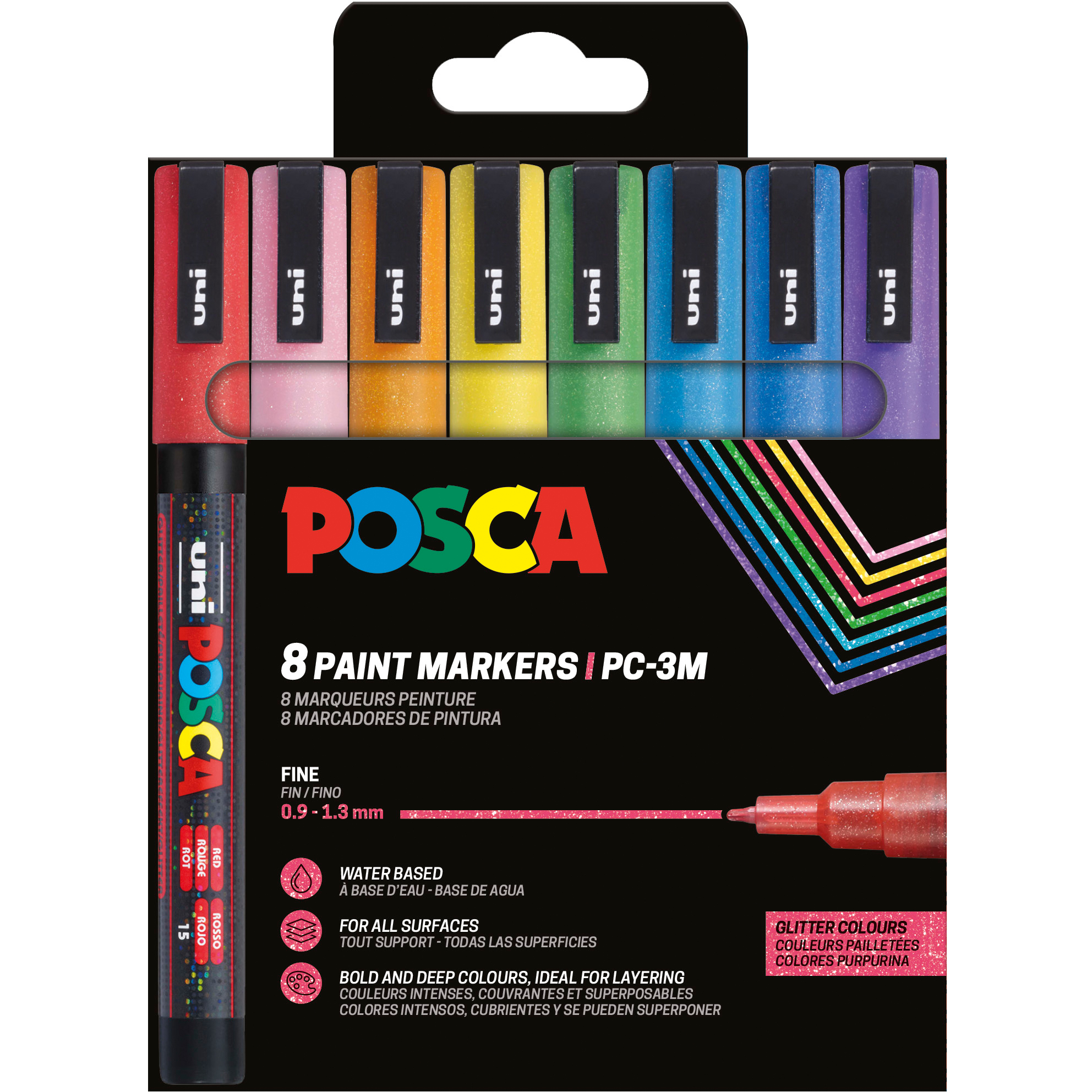photo UNI-BALL Marker Posca 0.9-1.3mm PC-3ML 8P SE Sparkling 8 couleurs