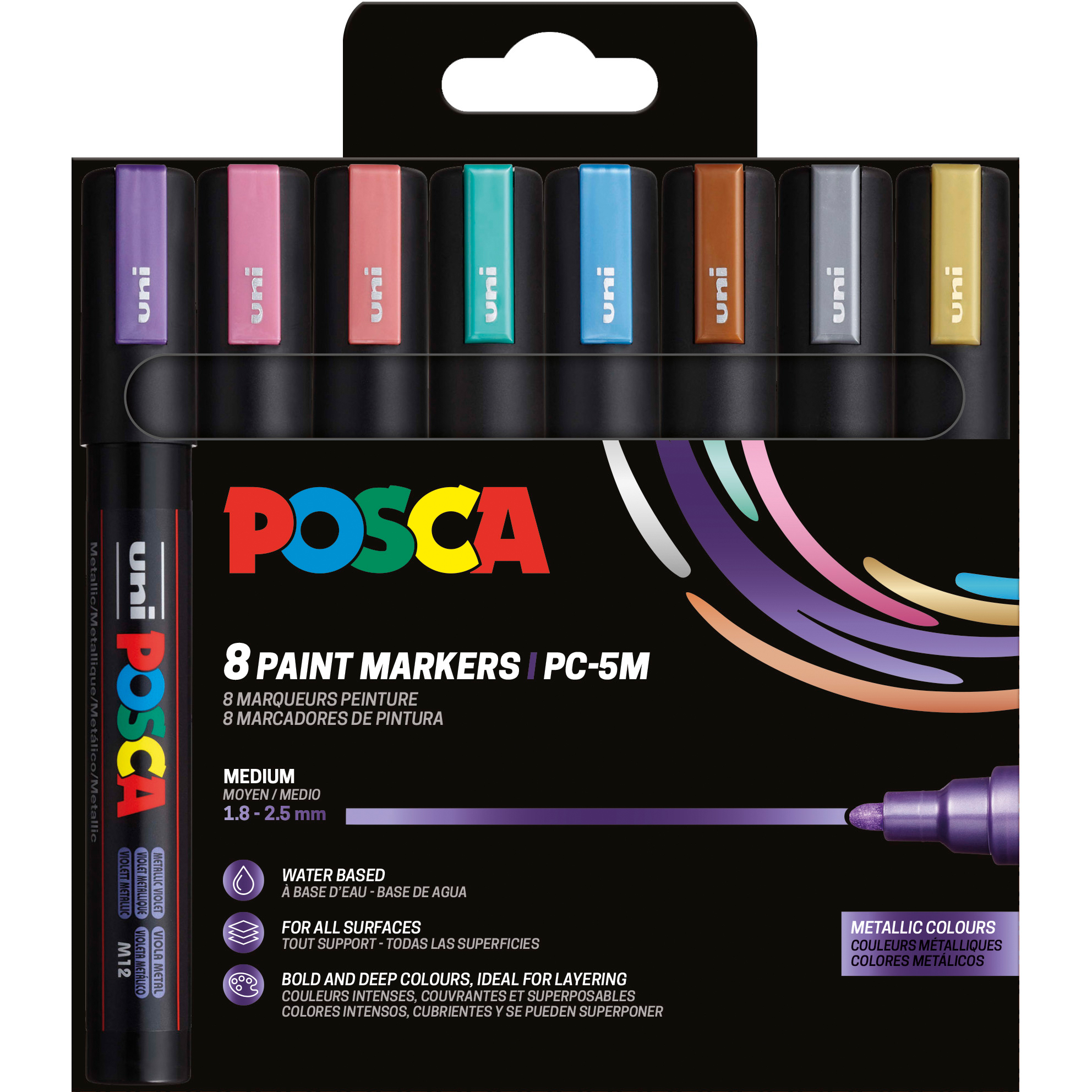 photo UNI-BALL Marker Posca 1.8-2.5mm PC-5M 8P SET Metallic 8 couleurs