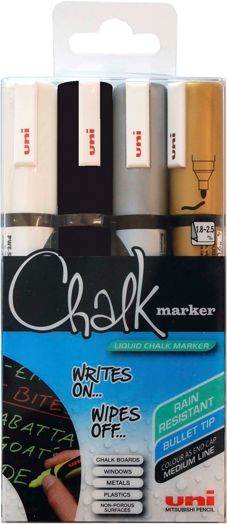 UNI-BALL Chalk Marker 1.8-2.5mm PWE5M.4C-5 4 coleurs 4 pcs.