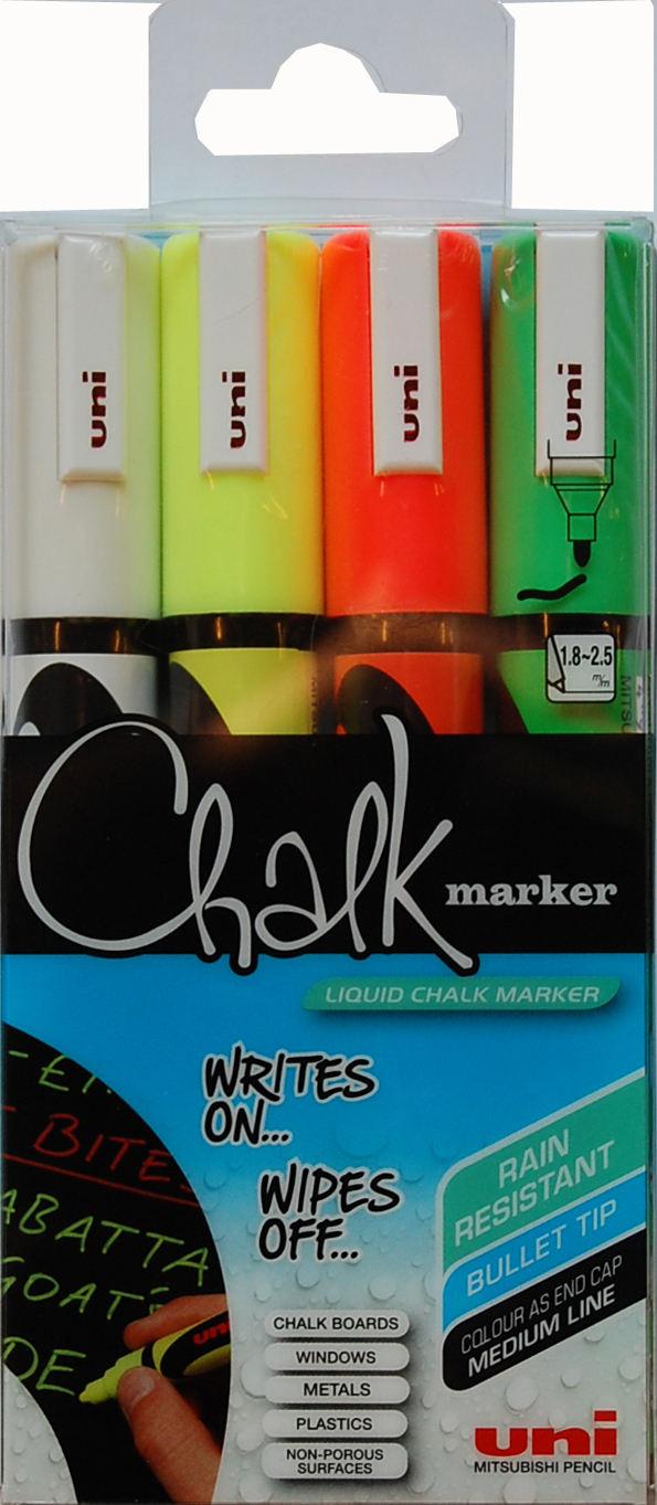 UNI-BALL Chalk Marker 1,8-2,5mm PWE5M.4C.1 4 couleurs, étui