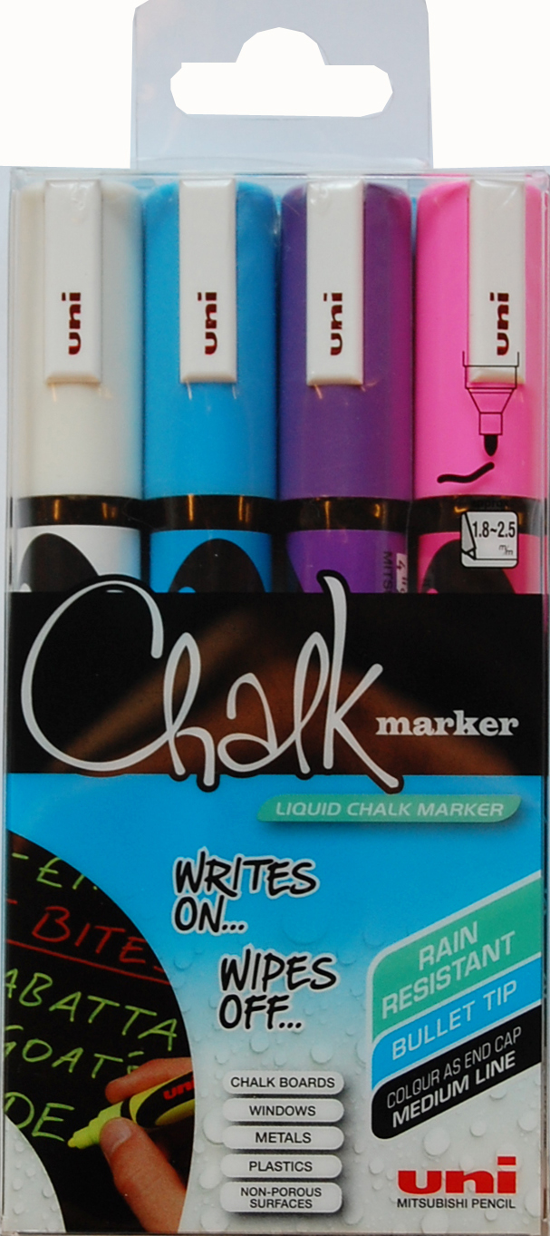 UNI-BALL Chalk Marker 1,8-2,5mm PWE5M.4C.2 4 couleurs, étui 4 couleurs, étui