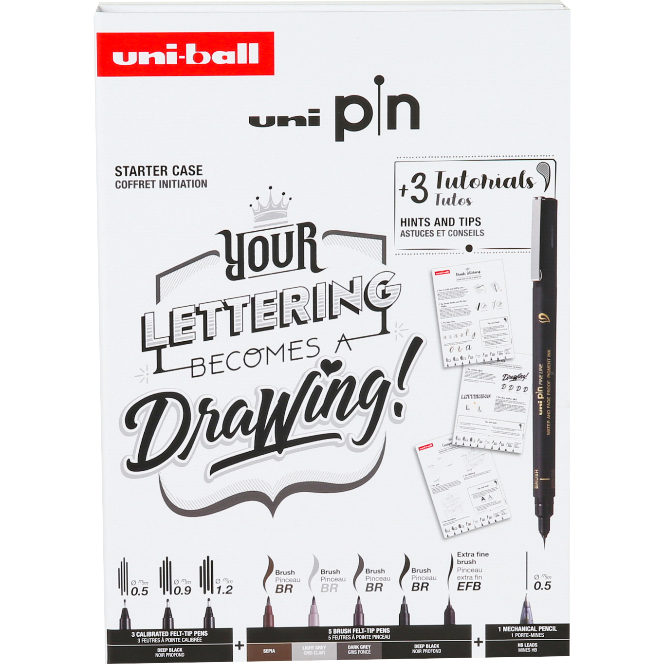 photo UNI-BALL Fineliner Pin Starter Set UNI PIN 8P S Collection Lettering 9 pièces