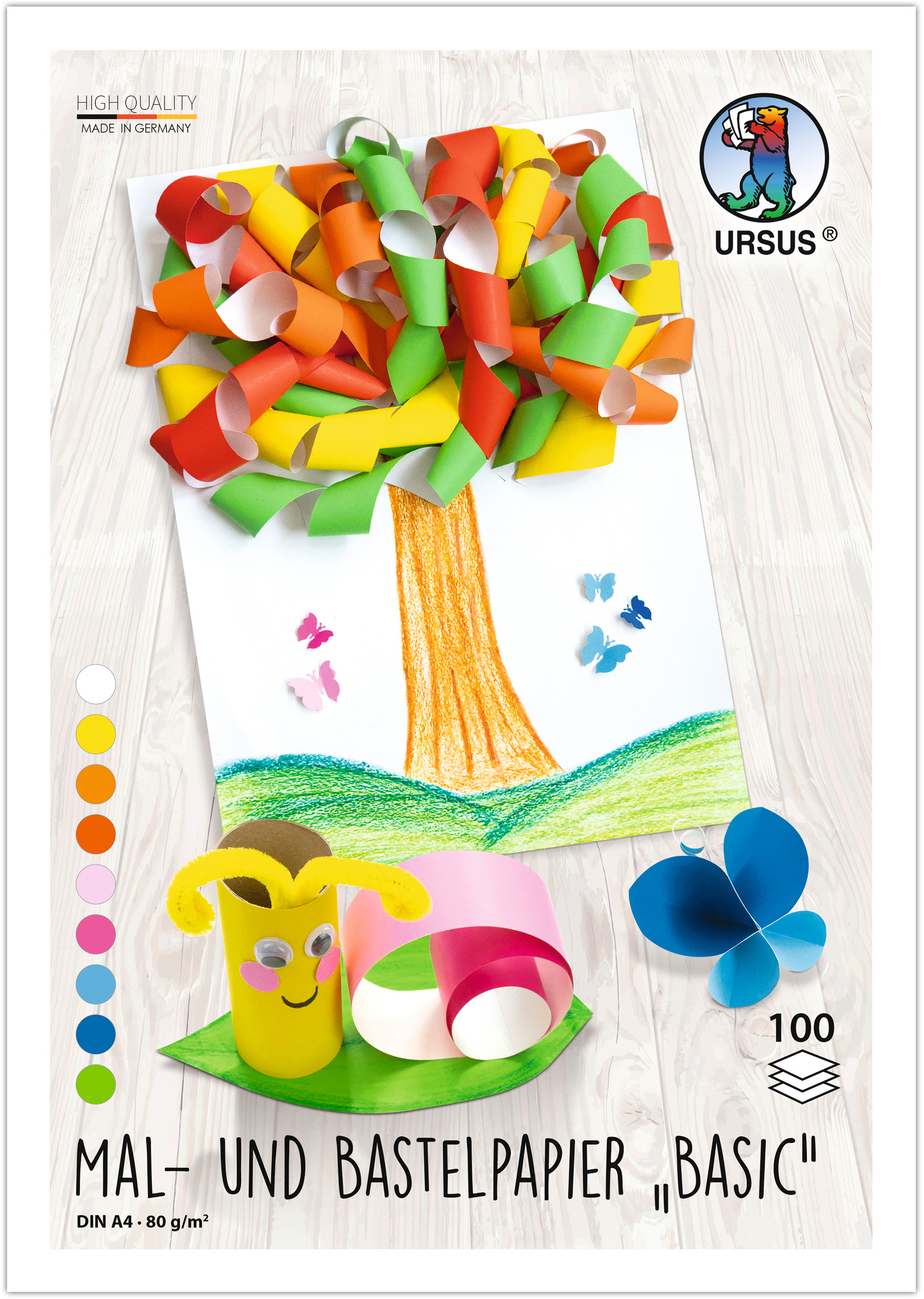 photo URSUS Papier à dessin, bricolage A4 1764699 80 g, 9 couleurs ass.100 flls.