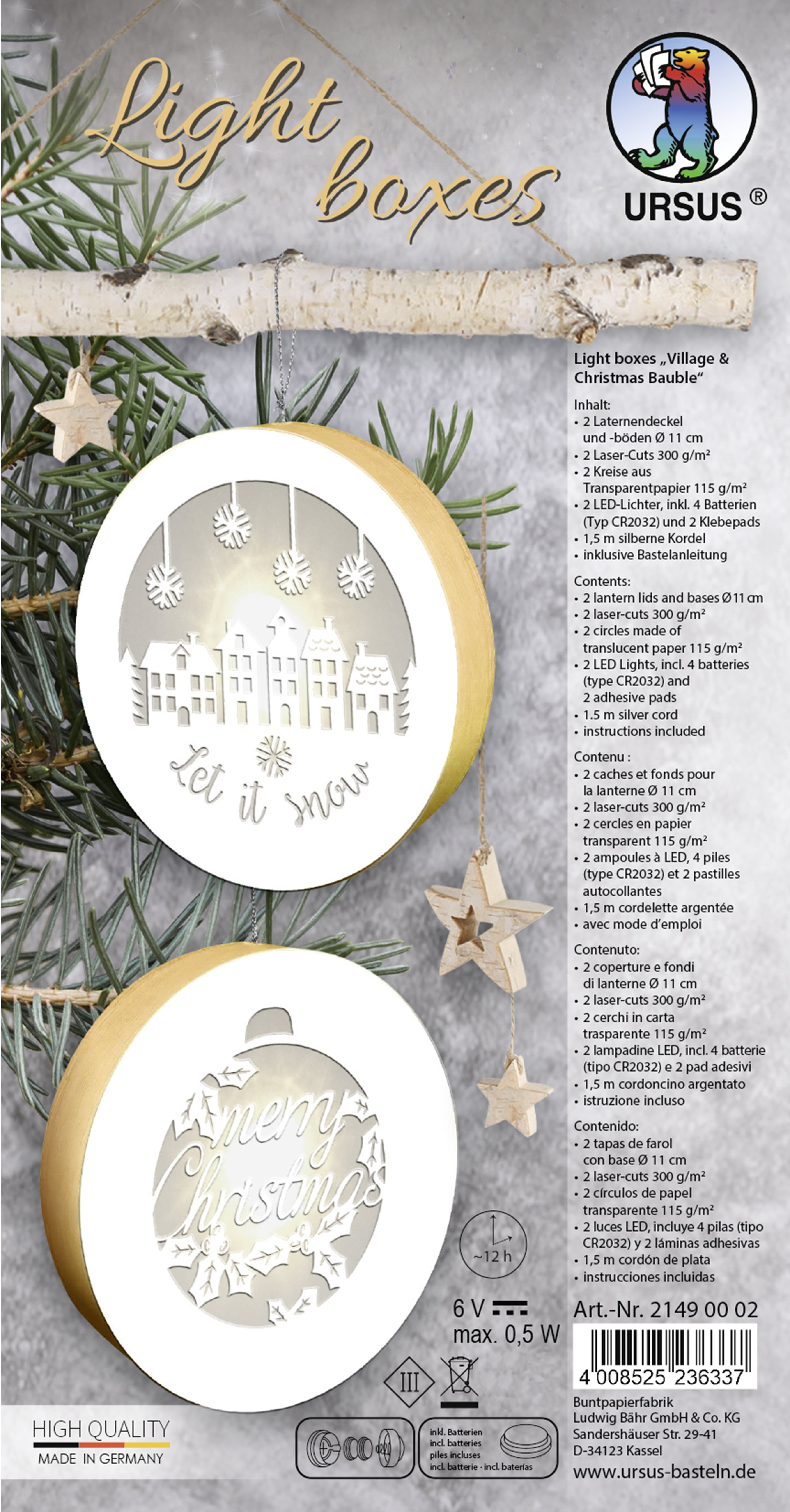 photo URSUS Light Boxes 11cm 21490002 Village&Christmas Bauble 2 pcs