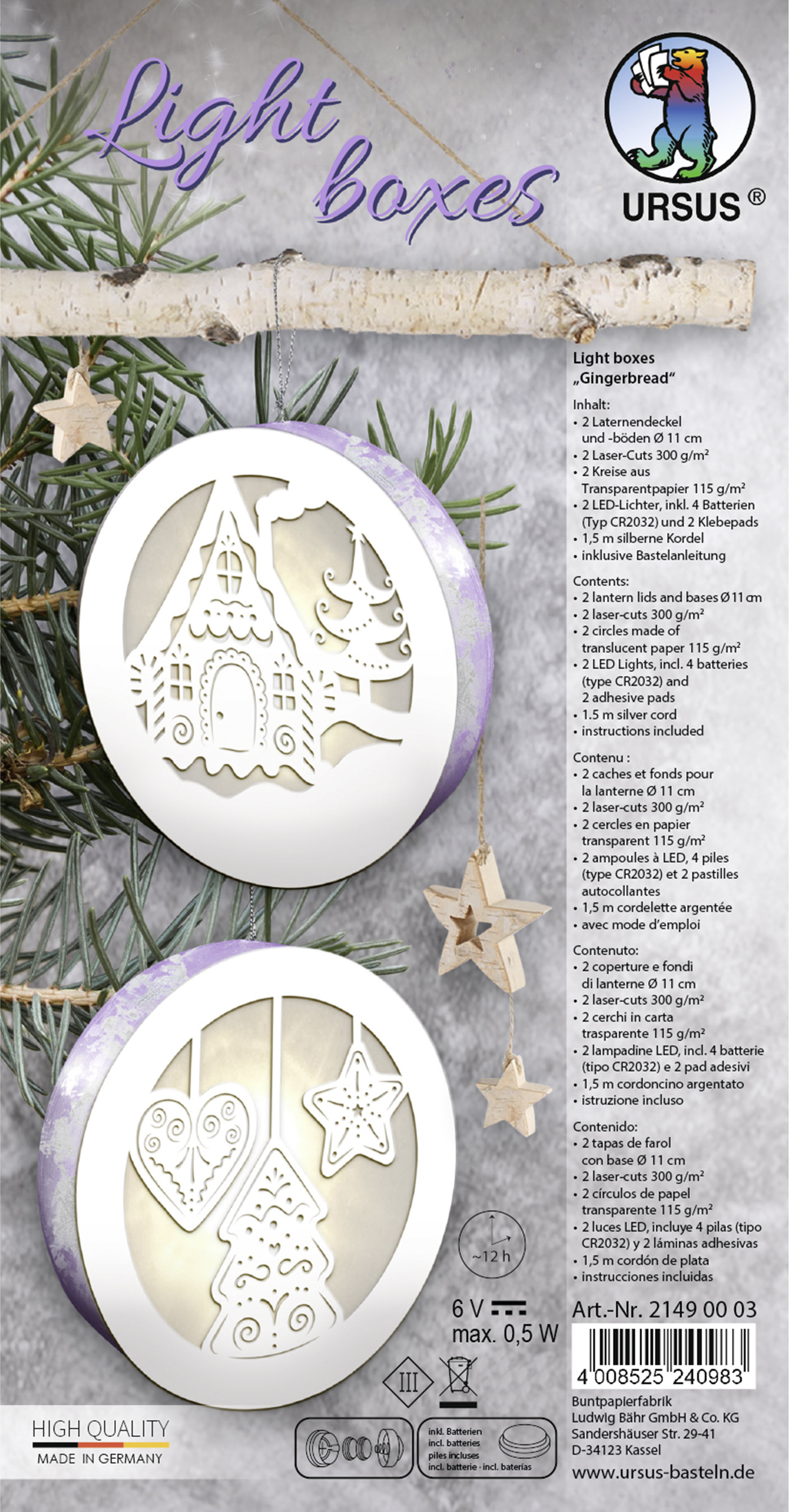 URSUS Light Boxes 11cm 21490003 Gingerbread 2 Stück