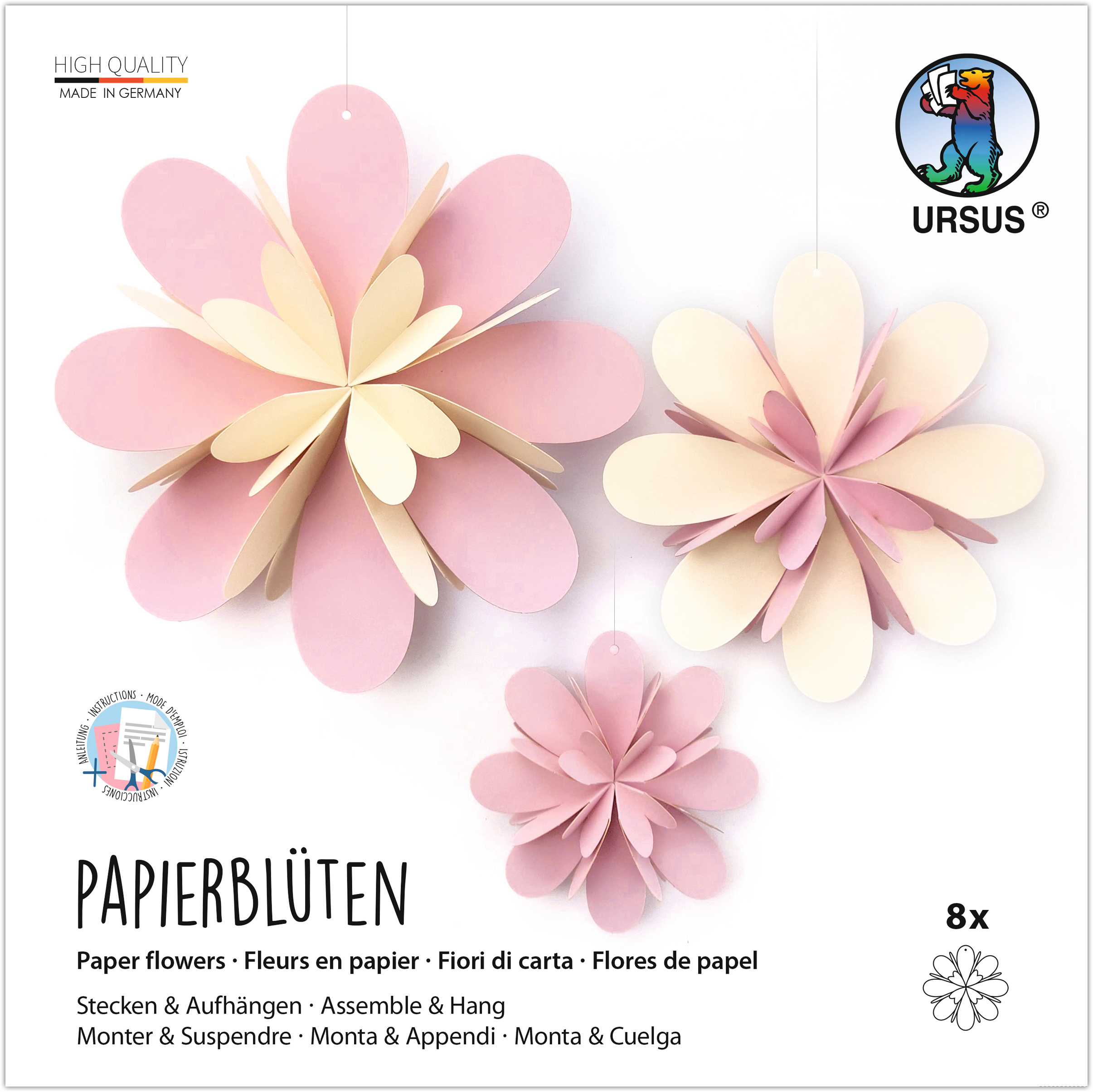 photo URSUS Kit de fleurs pap. 22.5x22.5cm 24260002 300g, 2 coleurs ass. 12 flls.