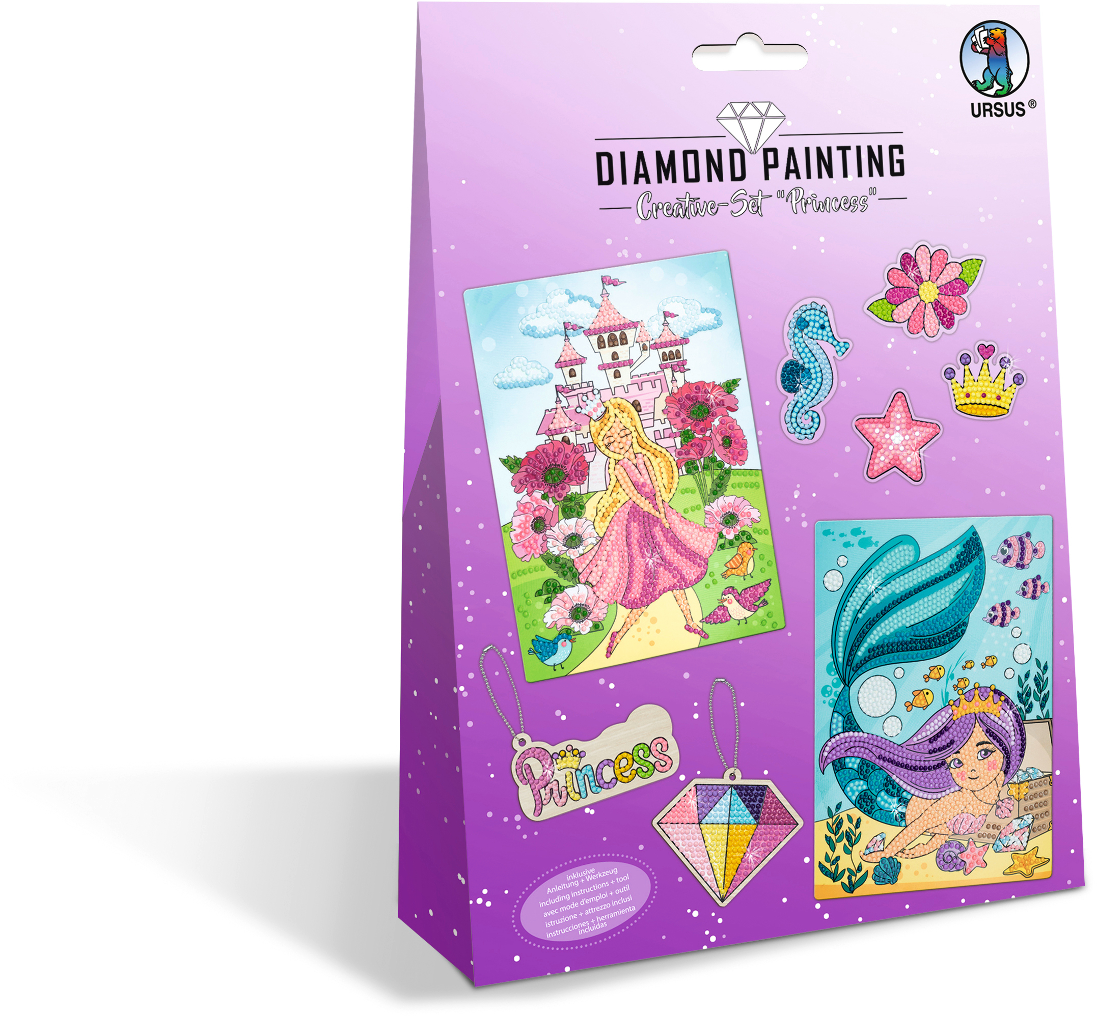URSUS Diamond Sticker Princess 43510002 2 cartes, 2 pendentifes 2 cartes, 2 pendentifes