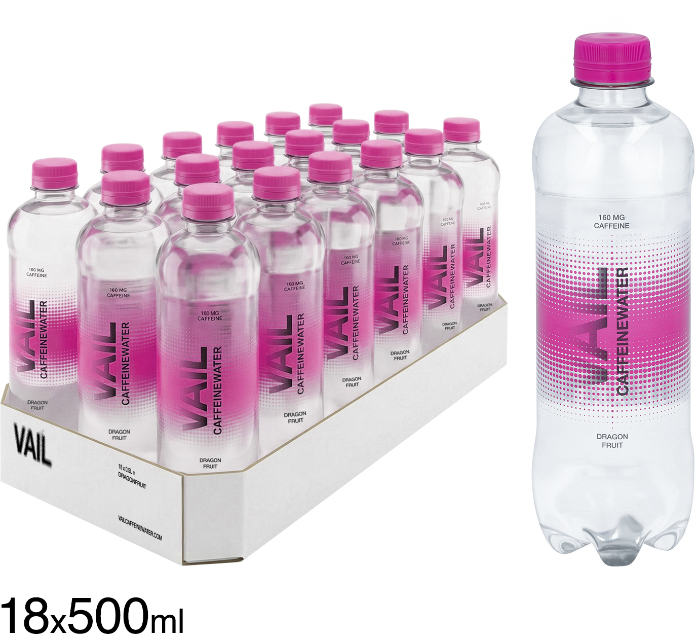 photo VAIL Caffeinewater Fruit du dragon 1000 50cl, 18 pcs.