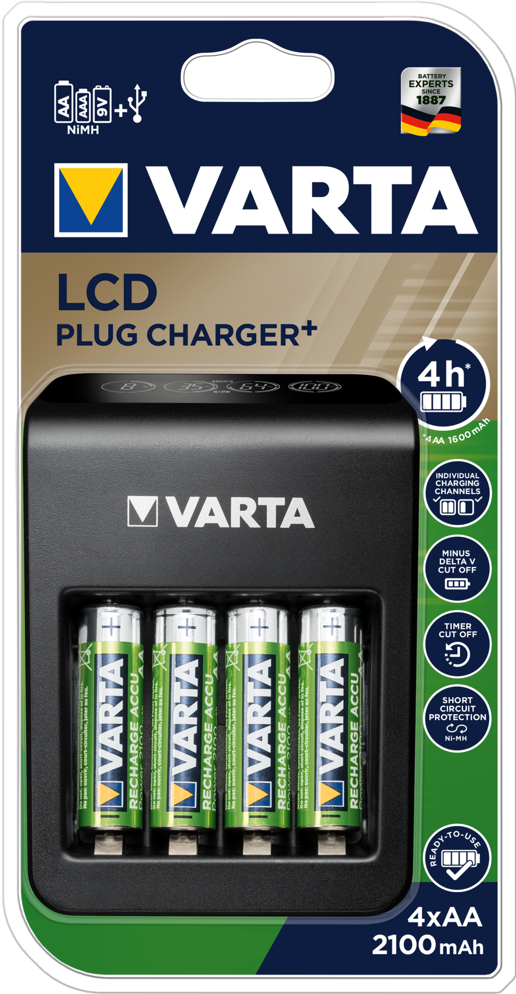 VARTA LCD Plug Charger 56706 57687101441 inkl. avec 4x AA, 2100mAh
