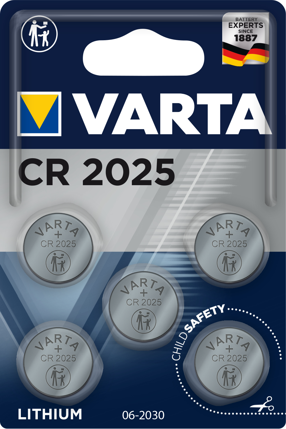 VARTA Pile bouton 6025101415 CR2025, 5 pièces