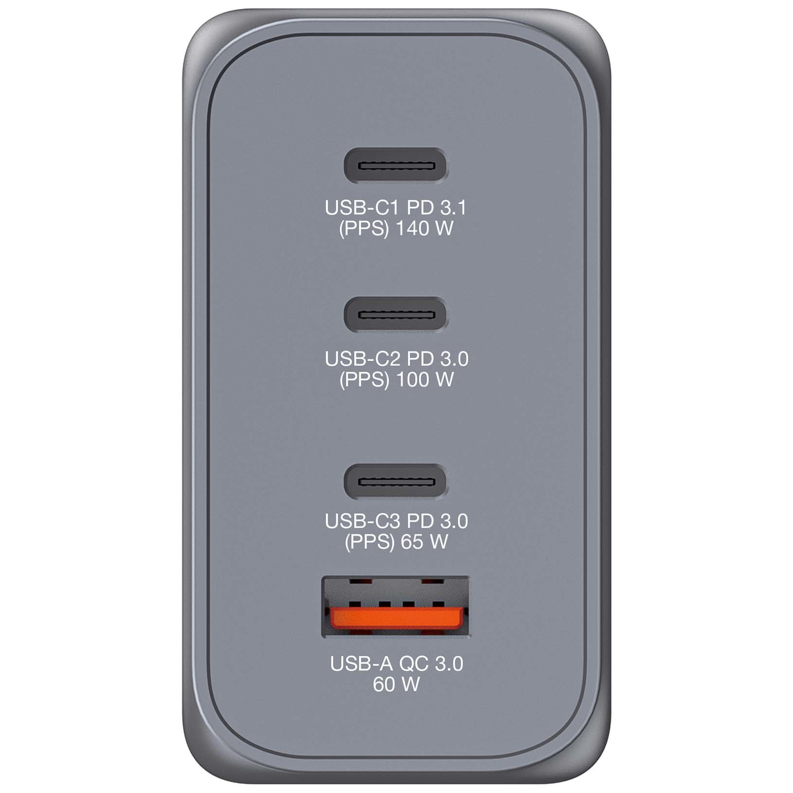 VERBATIM Charger 240W GaN grey 32205 3xUSB-C 1xUSB-A +Adapter UK/US