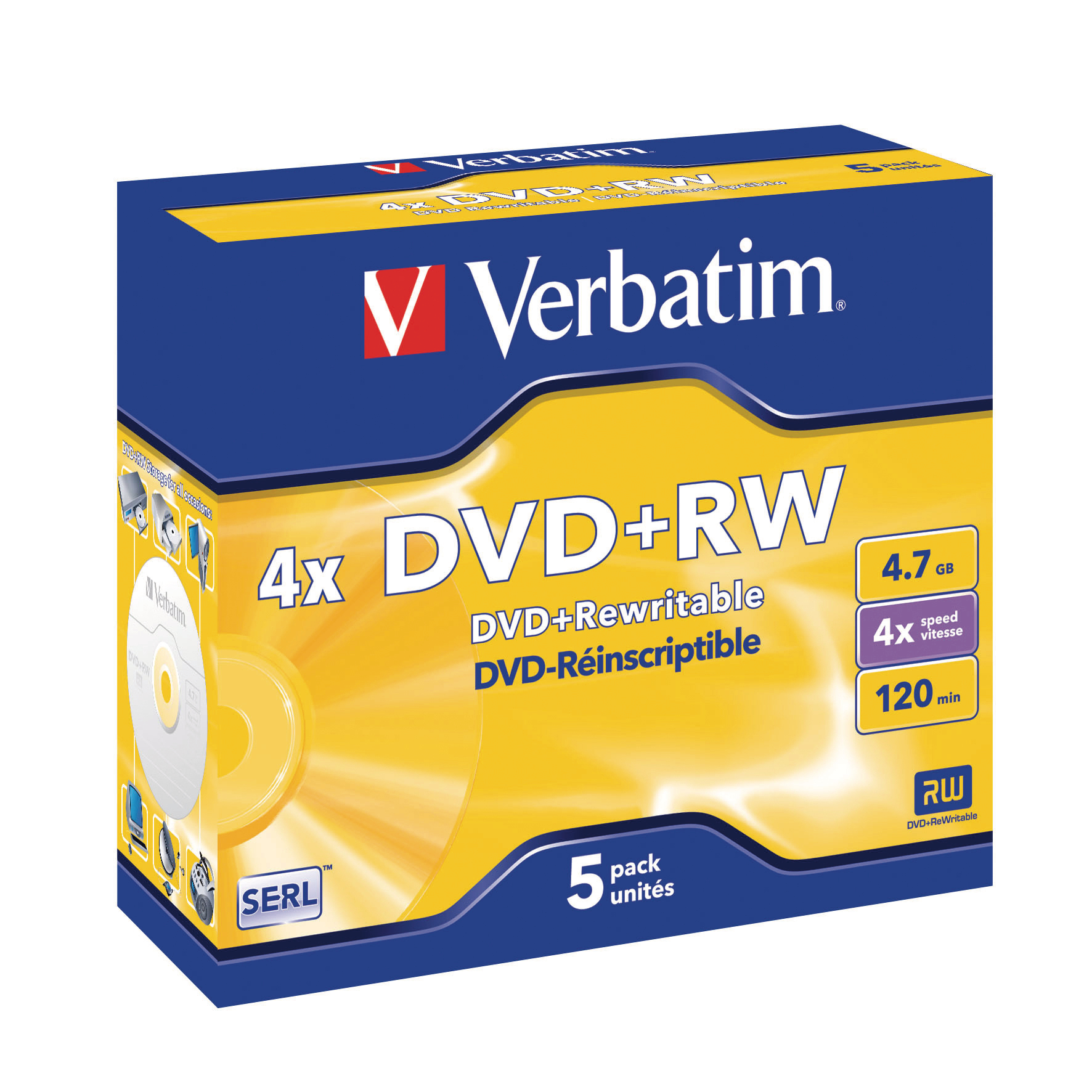 VERBATIM DVD+RW Jewel 4.7GB 43229 1-4x 5 Pcs