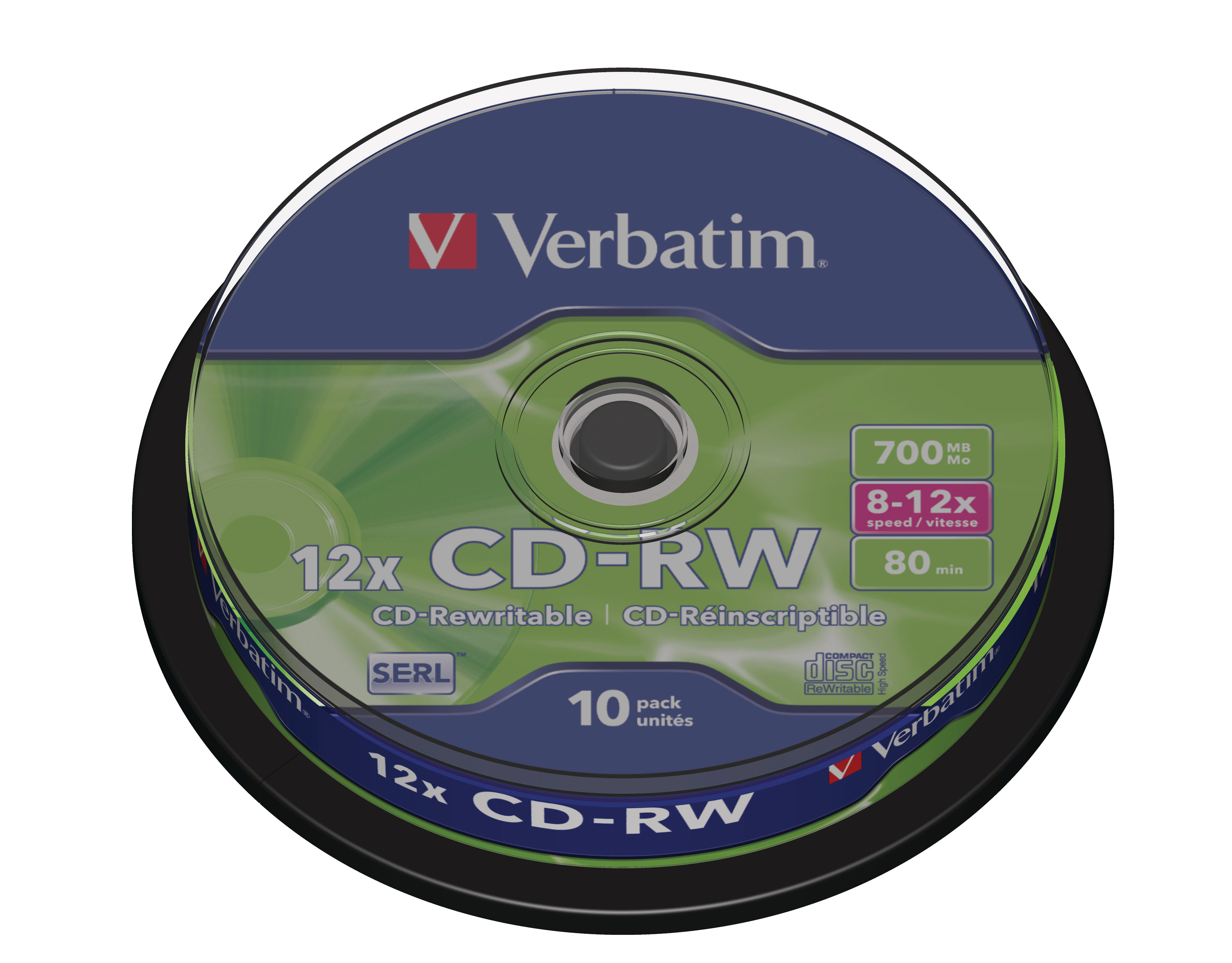 VERBATIM CD-RW Spindle 80MIN/700MB 43480 8-12x 10 Pcs