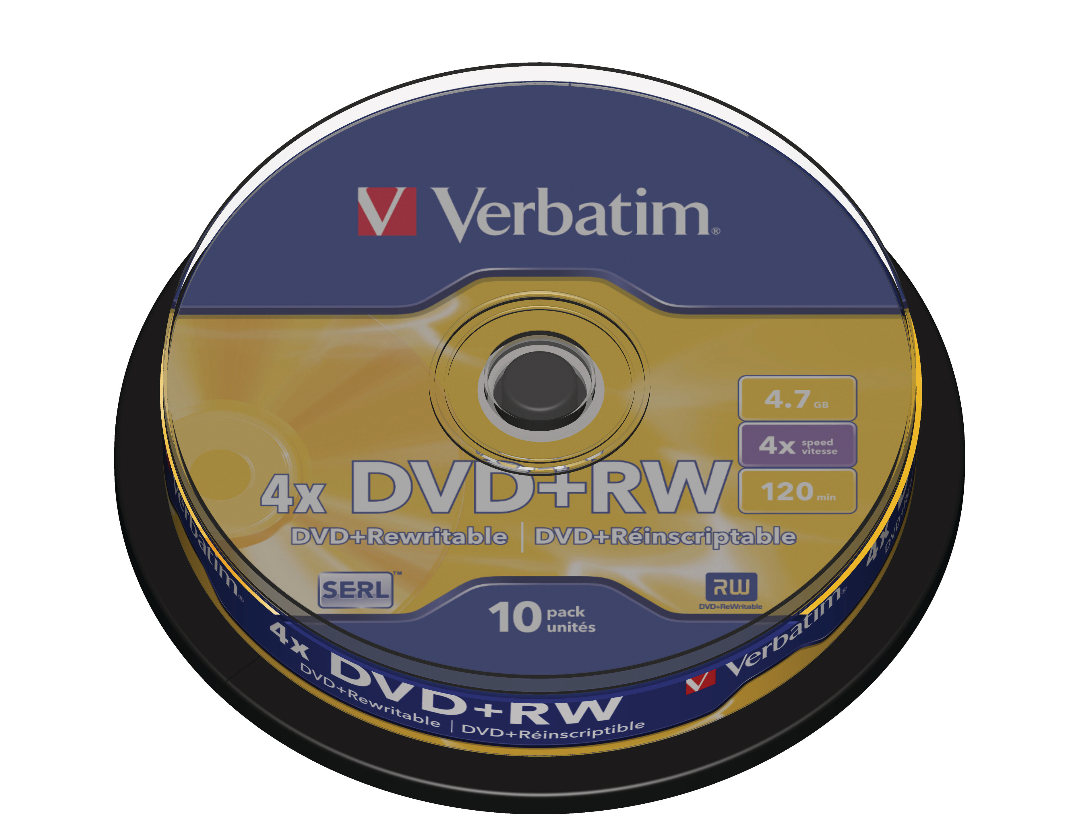 VERBATIM DVD+RW Spindle 4.7GB 43488 4x 10 Pcs 4x 10 Pcs