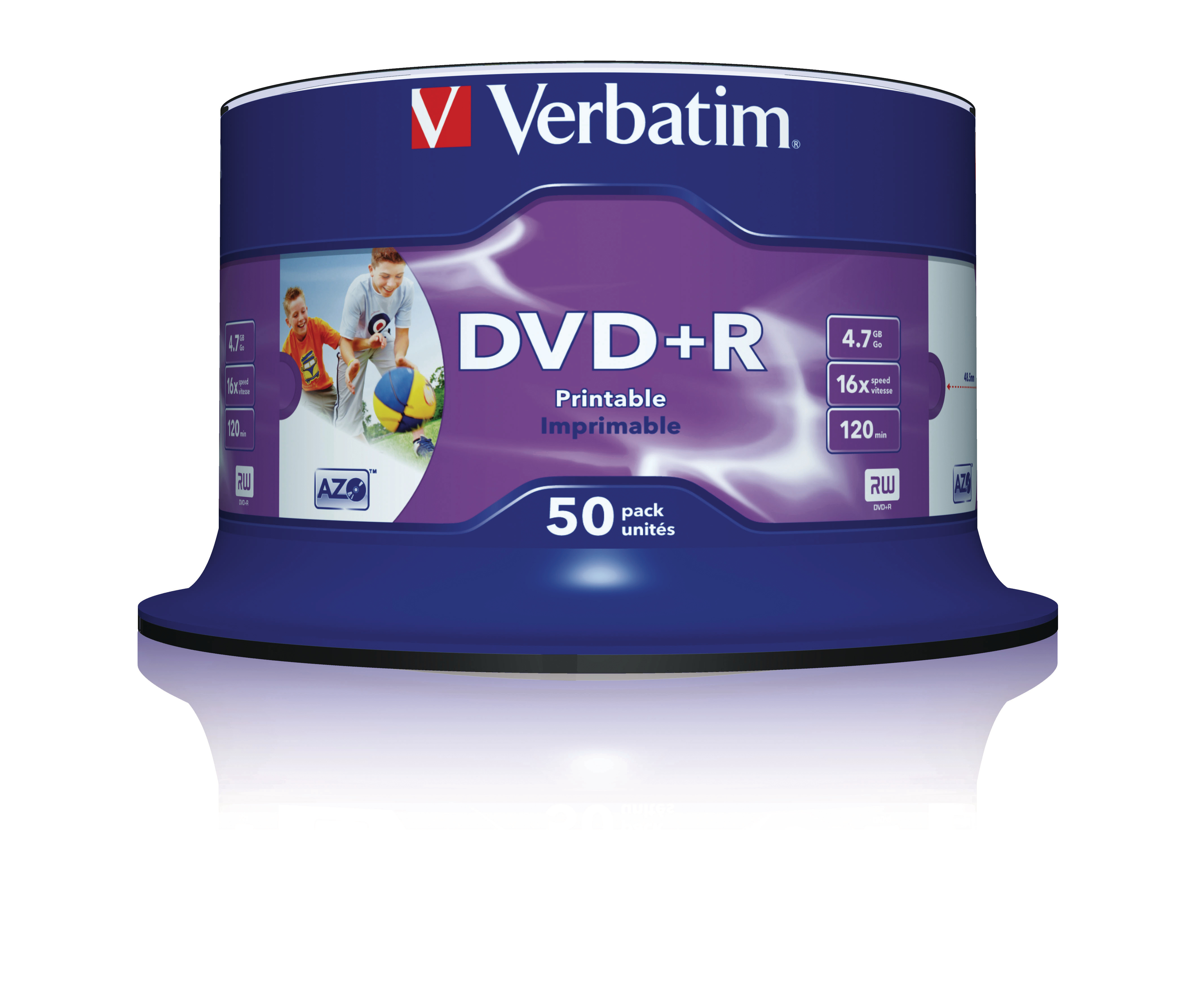 VERBATIM DVD+R Spindle 4.7GB 43512 1-16x print wide 50 Pcs