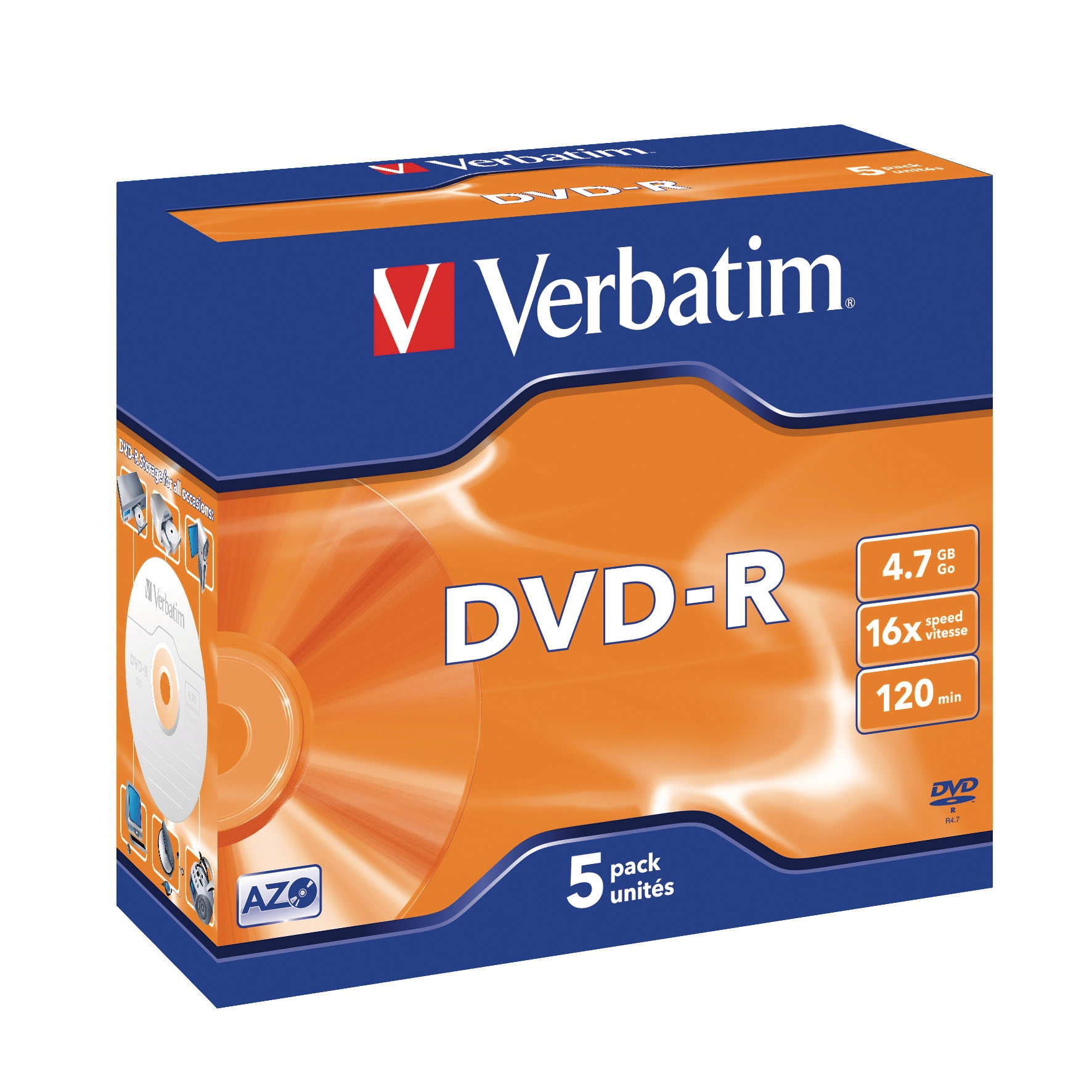 VERBATIM DVD-R Jewel 4.7GB 43519 1-16x 5 Pcs 1-16x 5 Pcs