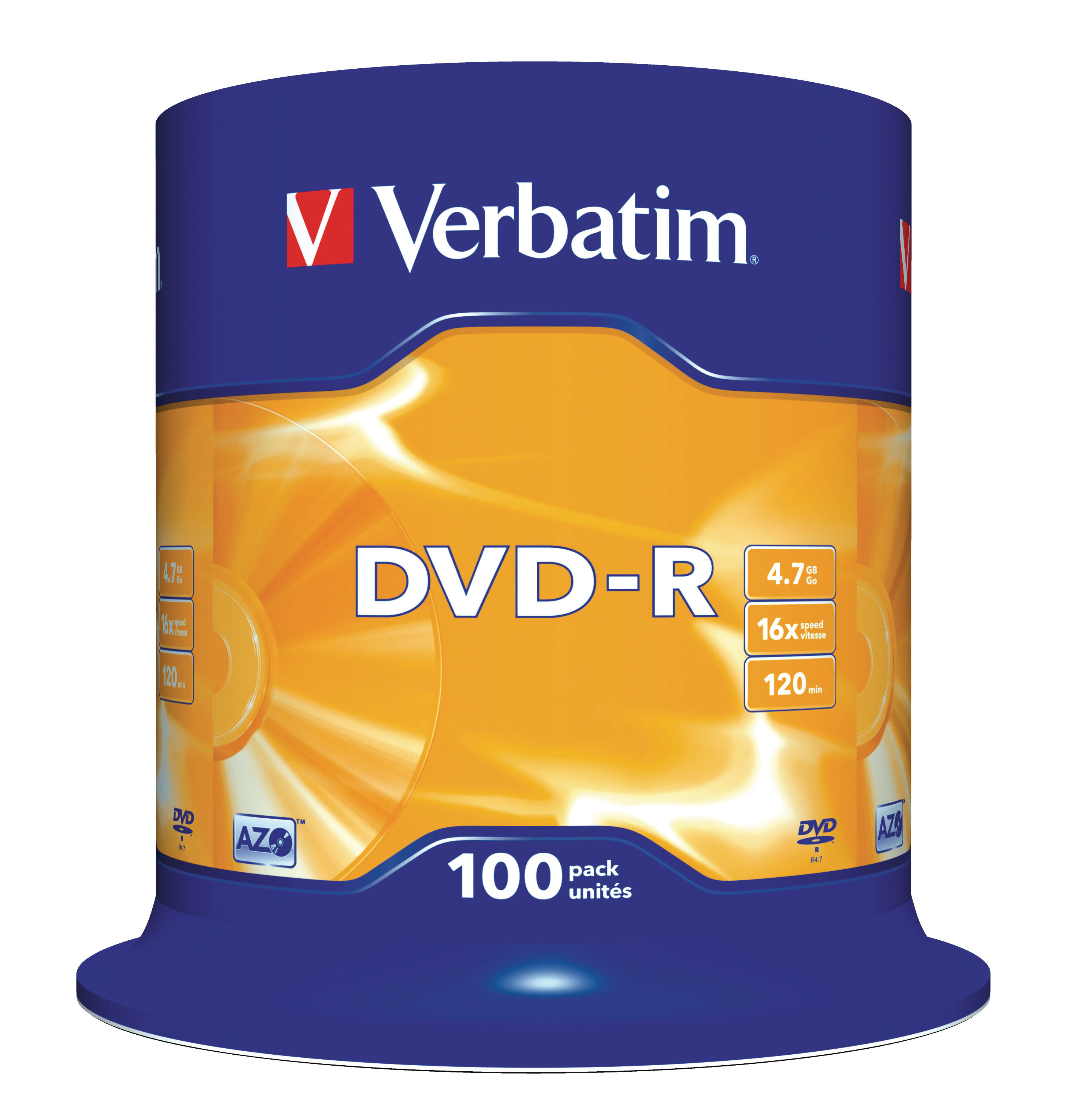 VERBATIM DVD-R Spindle 4.7GB 43549 1-16x 100 Pcs 1-16x 100 Pcs