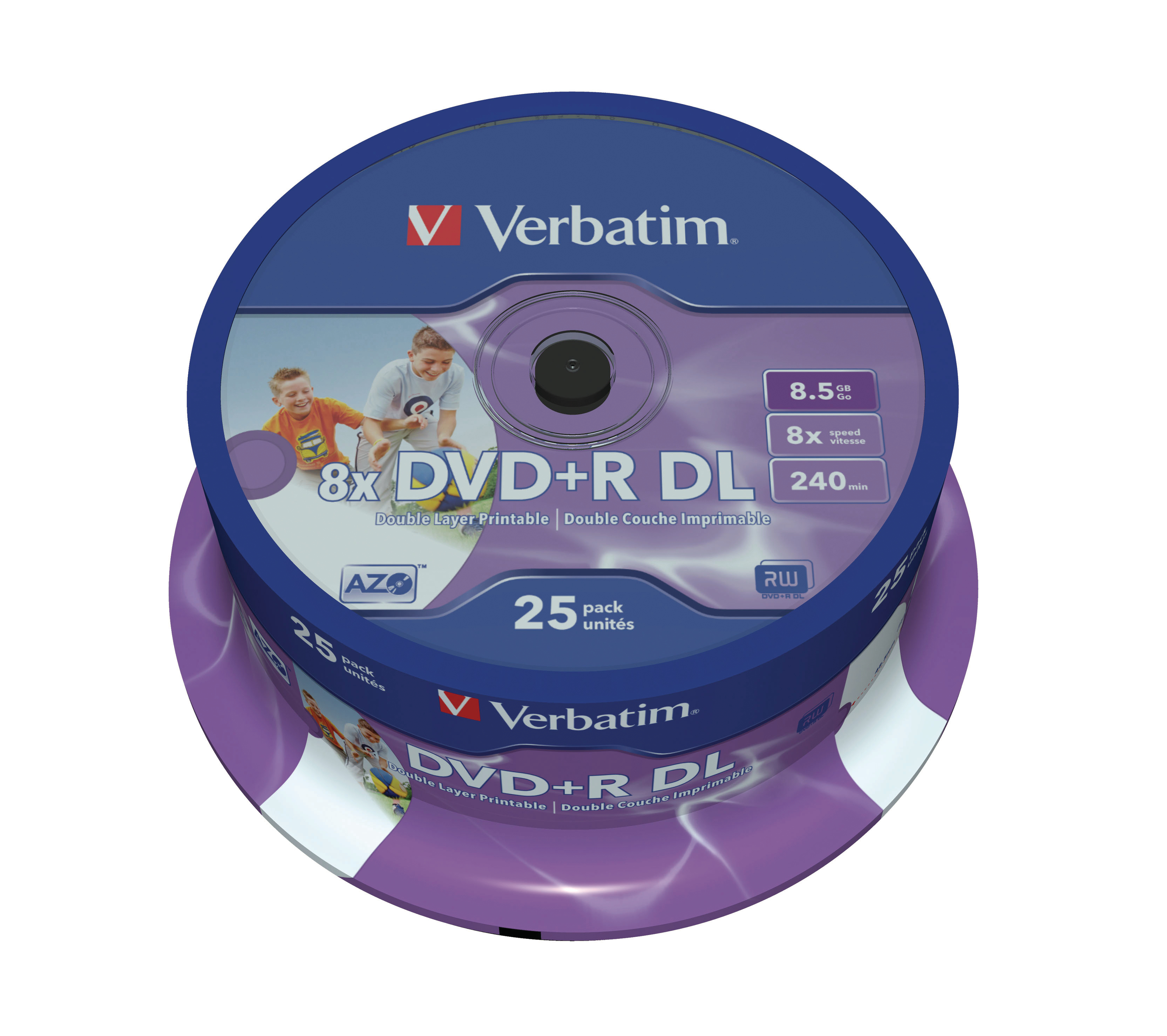 VERBATIM DVD+R Spindle 8.5GB 43667 8x DL Wide print. 25 Pcs