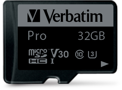 VERBATIM Micro SDHC Pro U3 32GB 47041 Read 90MB/sec. Write 45MB/sec