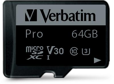 VERBATIM Micro SDXC Pro U3 64GB 47042 Read 90MB/sec. Write 45MB/sec Read 90MB/sec. Write 45MB/sec