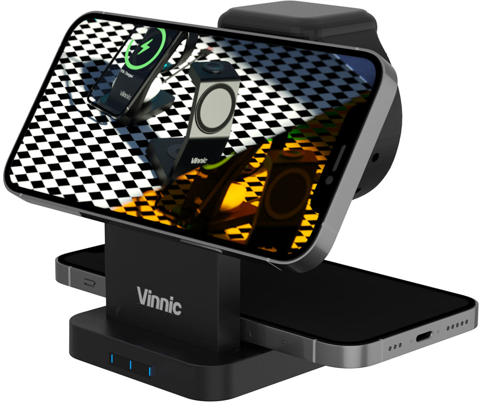 VINNIC 3-Iin-1 Wireless Charger Bl. VPPD-31WSCBK iPhone,AirPods&Apple Watch