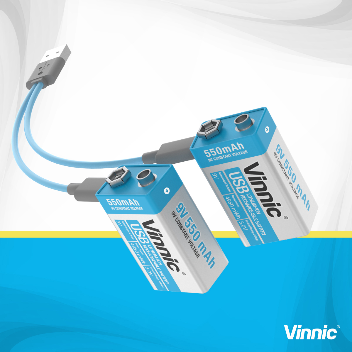 photo VINNIC USB Rech. Batt. 9V Type-C VPRB-UC9V-1PC 550mAh,Case,1pcs.