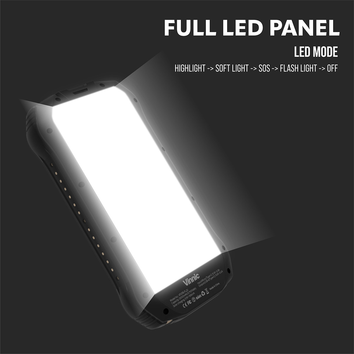 VINNIC Solar Powerbank 10'000 mAh VPSPB-FL10 w/Full LED Panel